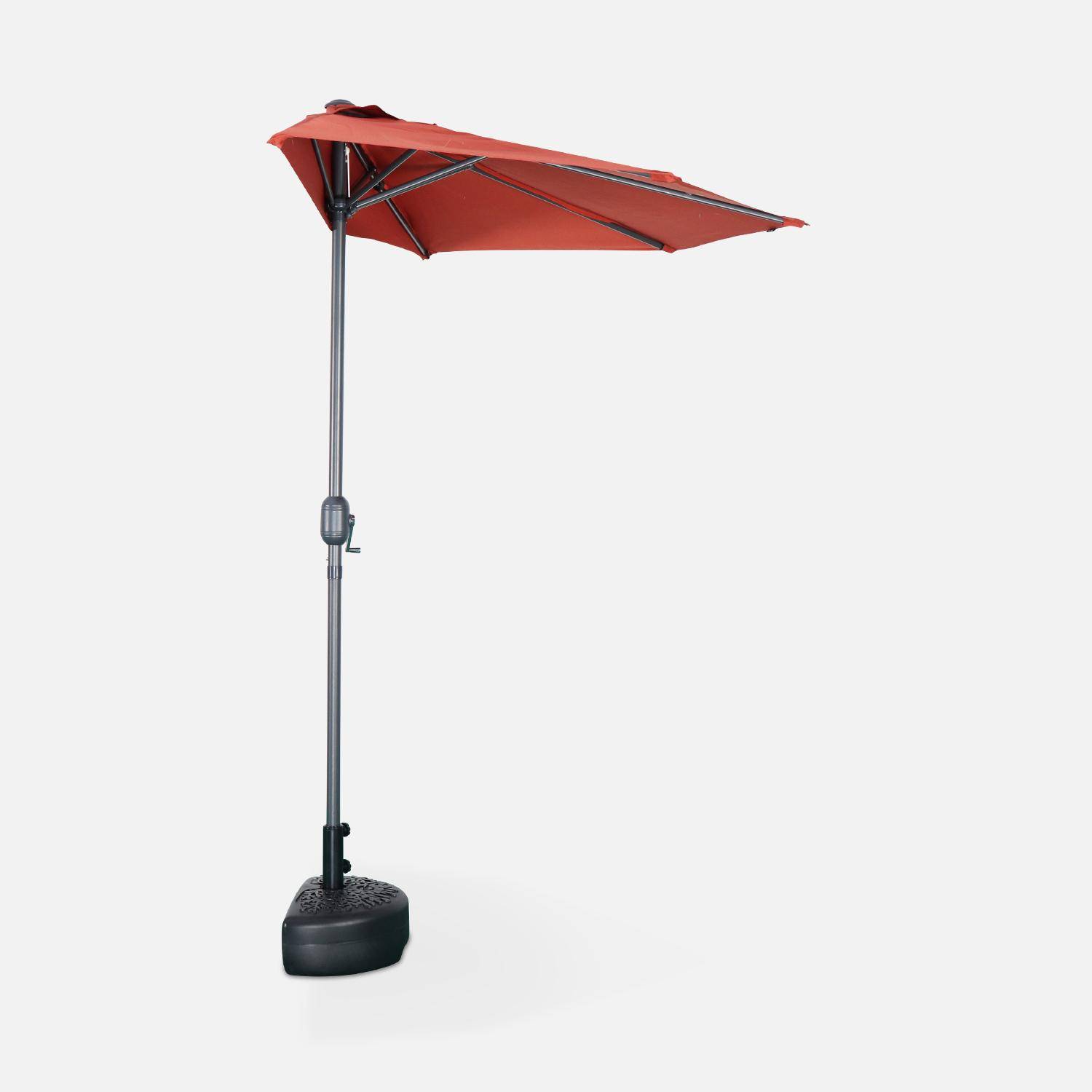  Guarda-chuva de varanda Ø250cm - CALVI - Meio guarda-chuva recto, haste em alumínio com pega de manivela, tecido terracota Photo3
