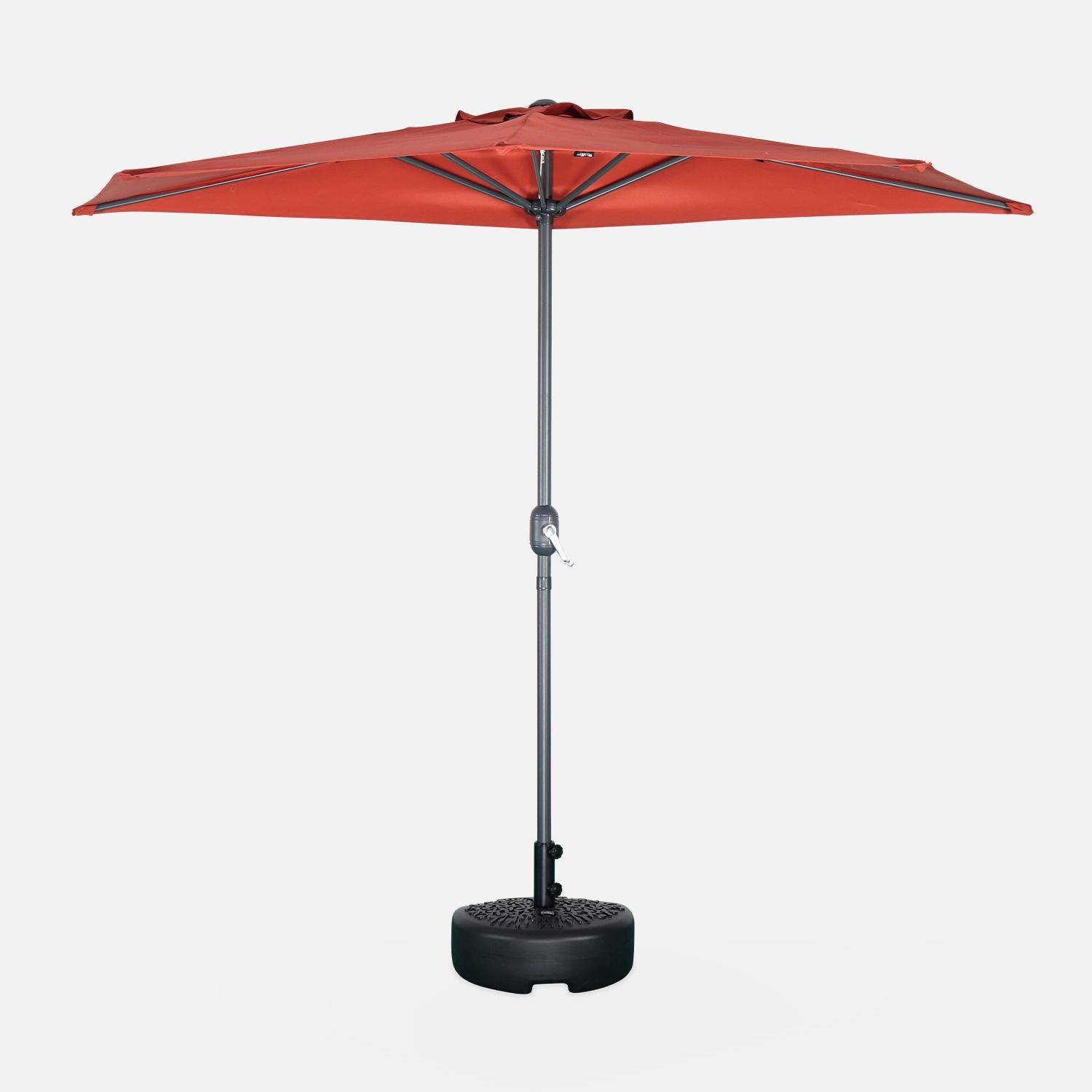 Parasol de balcon Ø250cm  – CALVI – Demi-parasol droit, mât en aluminium avec manivelle d’ouverture, toile terracotta Photo2