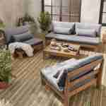 XXL Gartenmöbel aus gebürstetem Holz, gebleichter Effekt - BAHIA - graue Kissen, extrem bequem, 5 bis 7 Plätze Photo1