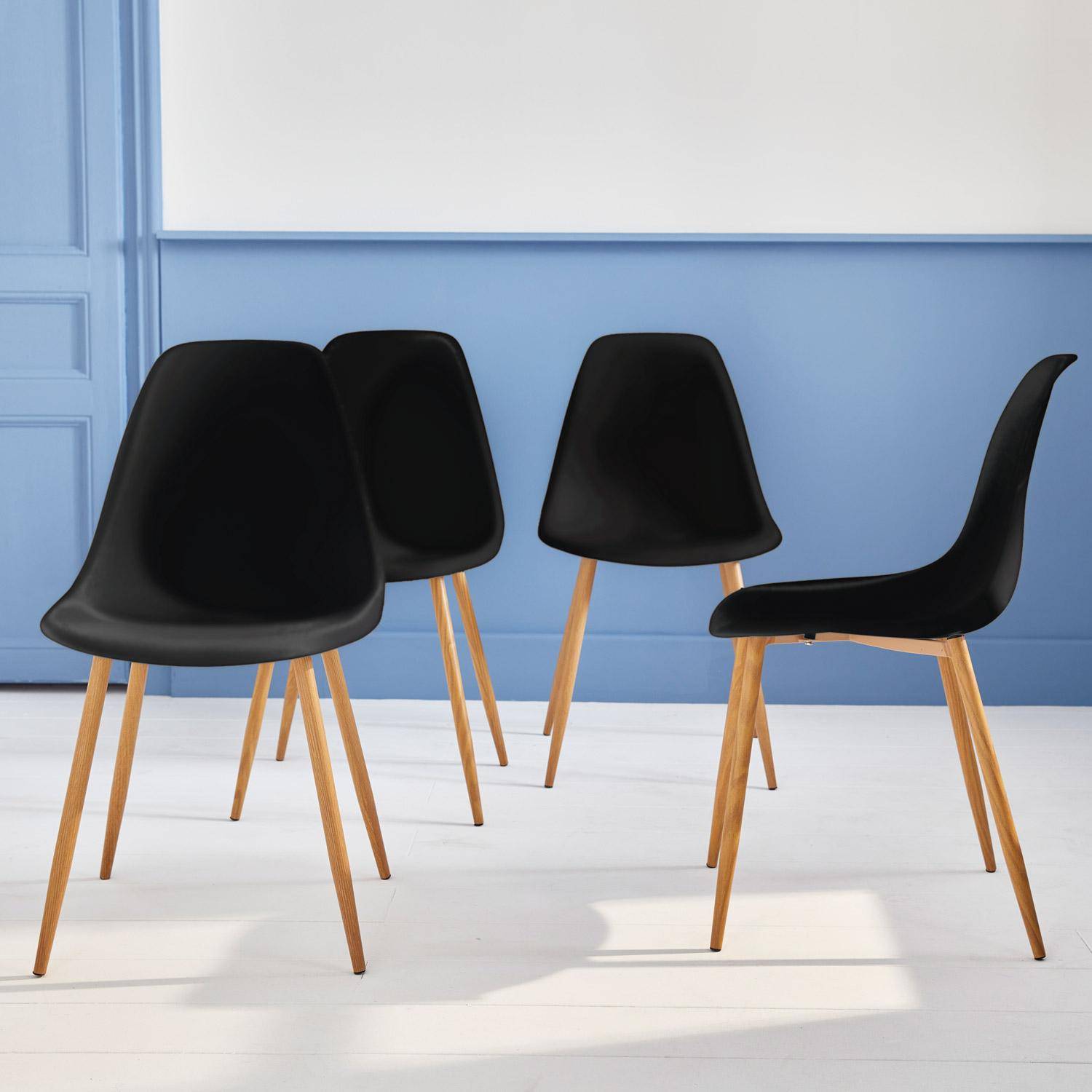 Conjunto de 4 cadeiras escandinavas - Lars - pernas em metal cor de madeira, cadeiras de um só lugar, preto Photo2
