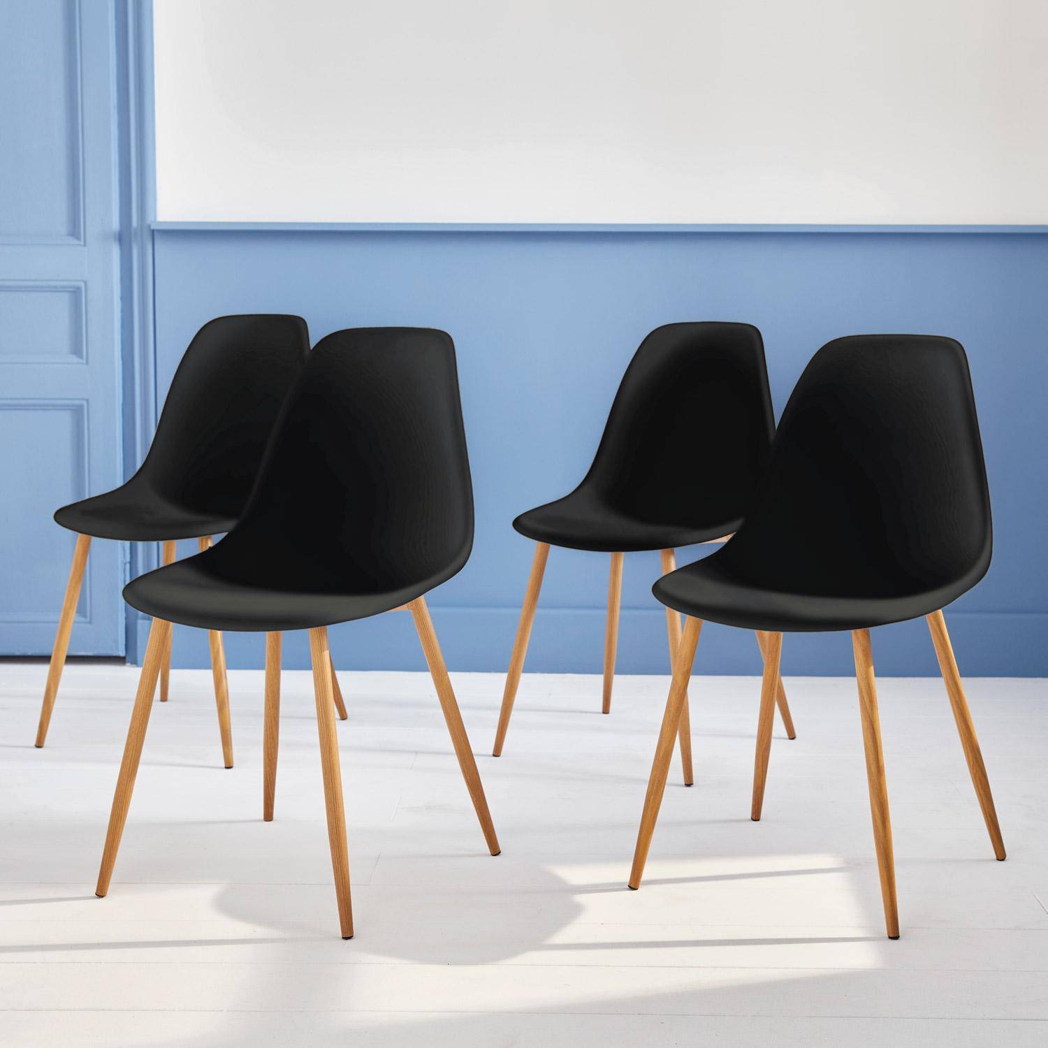 Conjunto de 4 cadeiras escandinavas - Lars - pernas em metal cor de madeira, cadeiras de um só lugar, preto Photo1