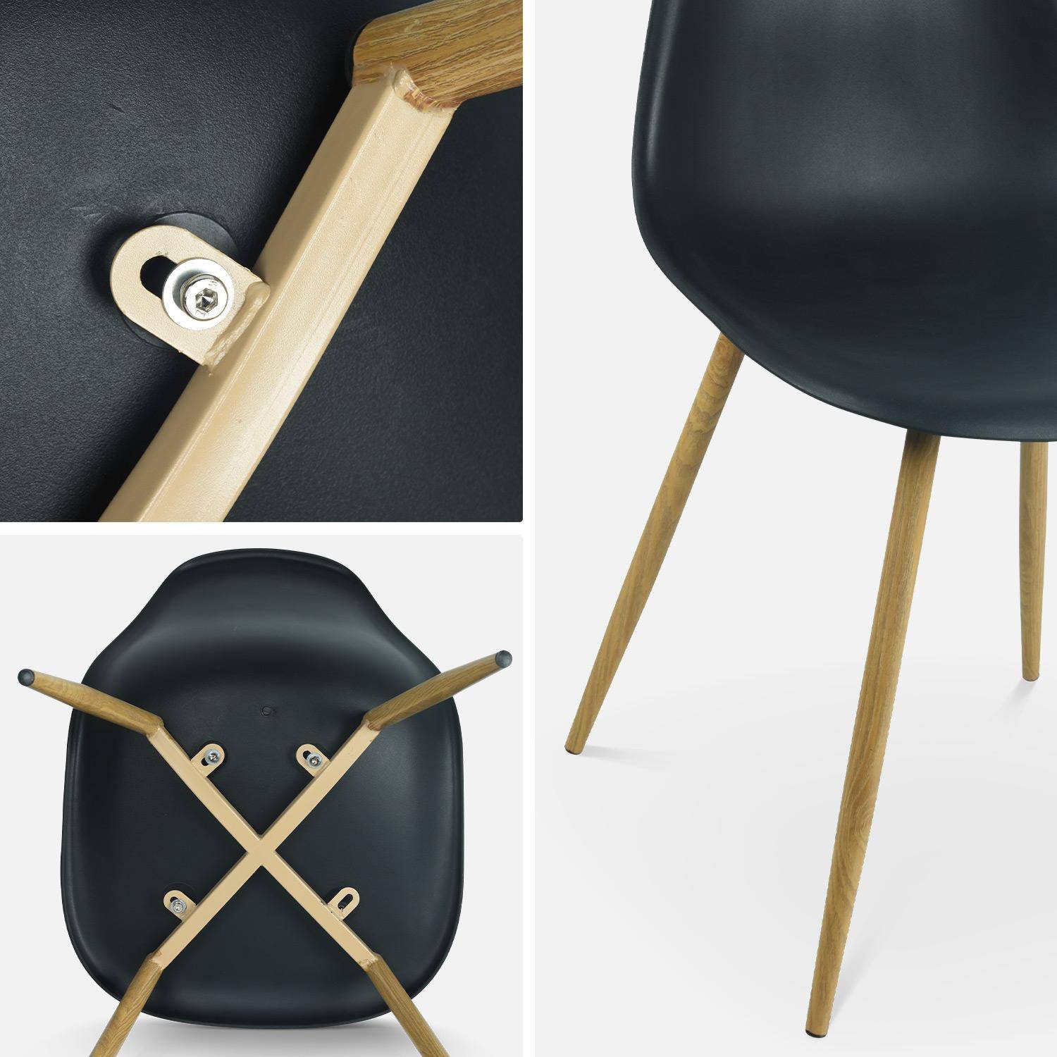 Conjunto de 4 cadeiras escandinavas - Lars - pernas em metal cor de madeira, cadeiras de um só lugar, preto Photo6