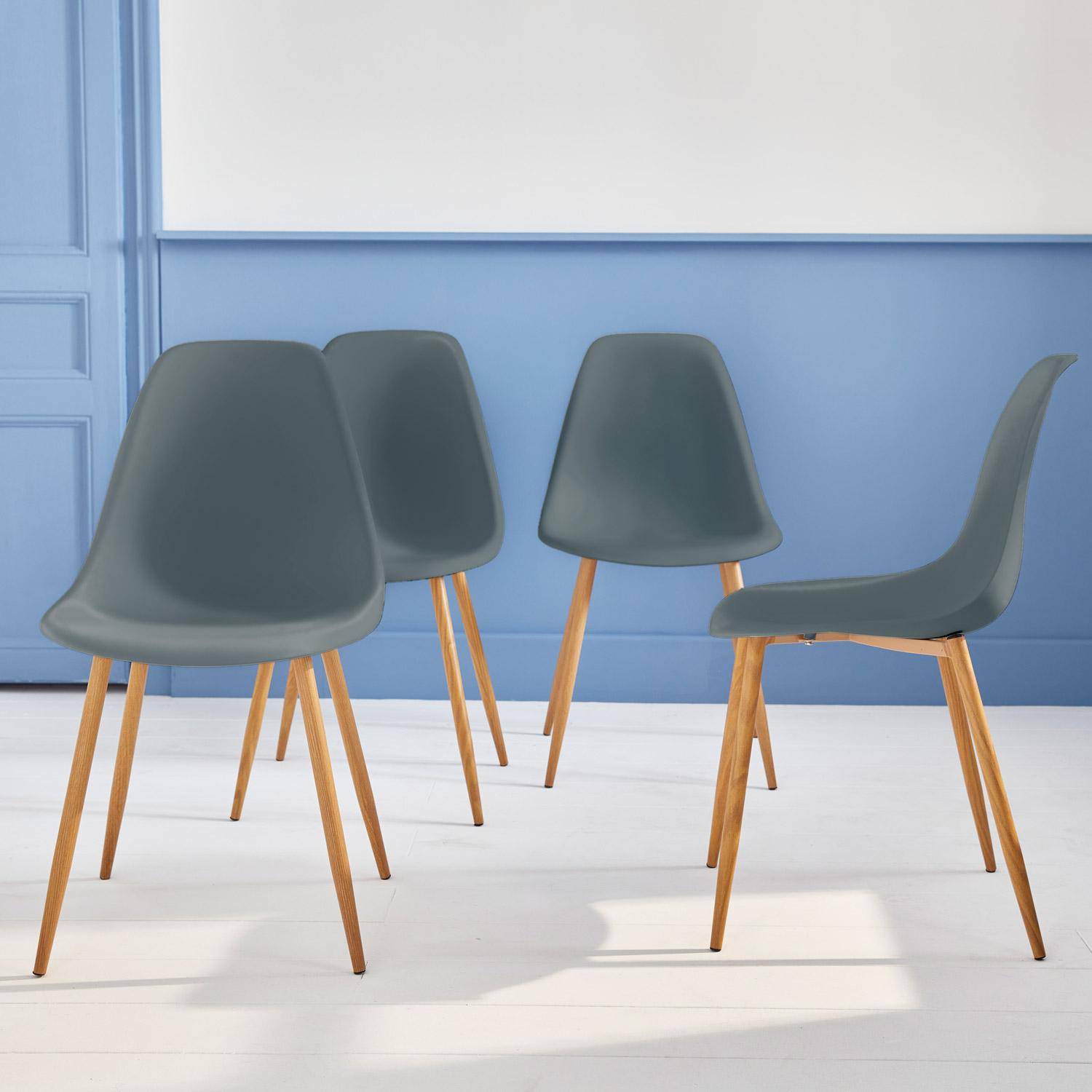 Conjunto de 4 cadeiras escandinavas - Lars - pernas metálicas cor de madeira, monolugar, cinzento Photo2