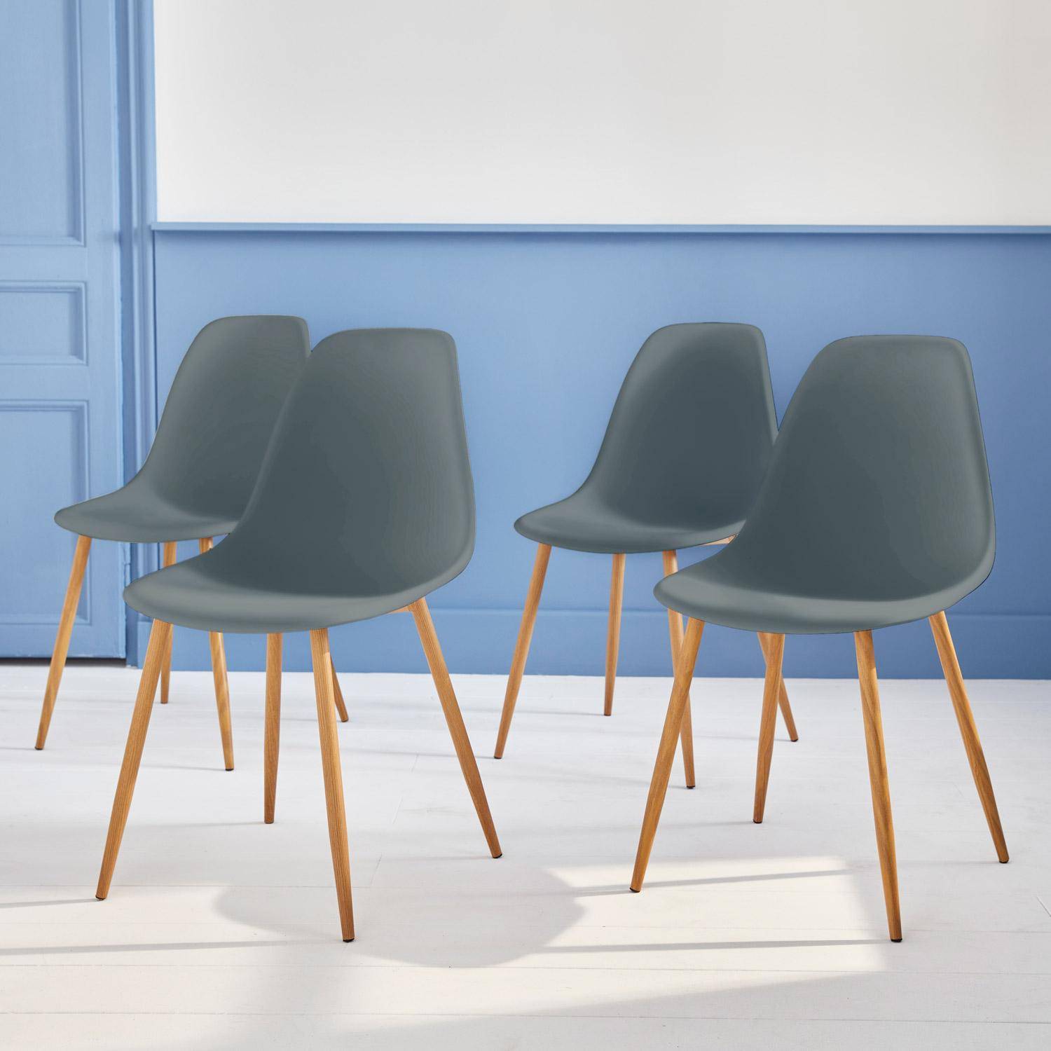Conjunto de 4 cadeiras escandinavas - Lars - pernas metálicas cor de madeira, monolugar, cinzento Photo1