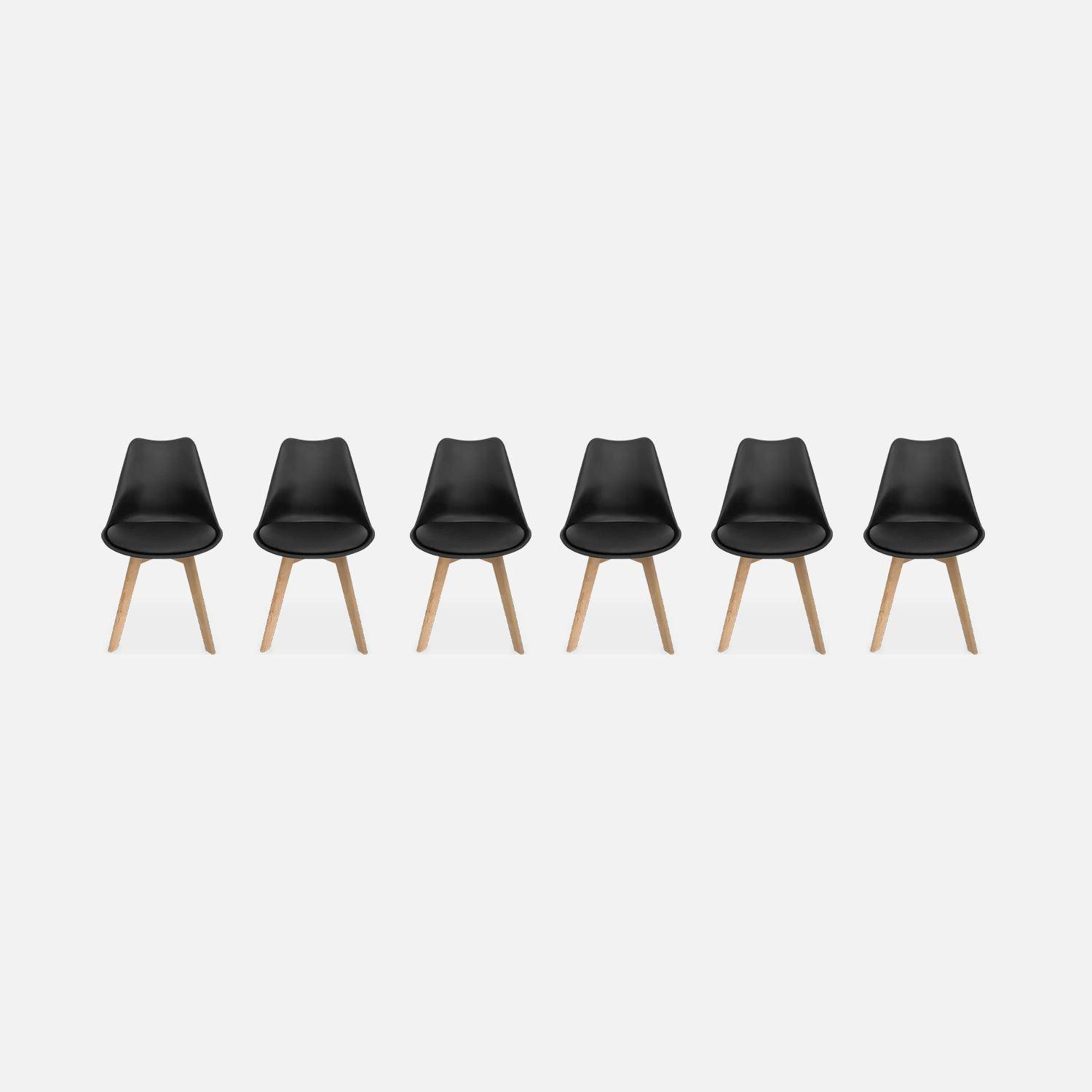Lot de 6 chaises scandinaves, pieds bois de hêtre, fauteuils 1 place, noirs Photo3