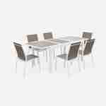 Ausziehbarer Tisch Gartengarnitur - Orlando Taupe - Aluminiumtisch 150/210 cm, Glasplatte, mit Verlängerung und 6 Sitzen aus Textilene Photo2