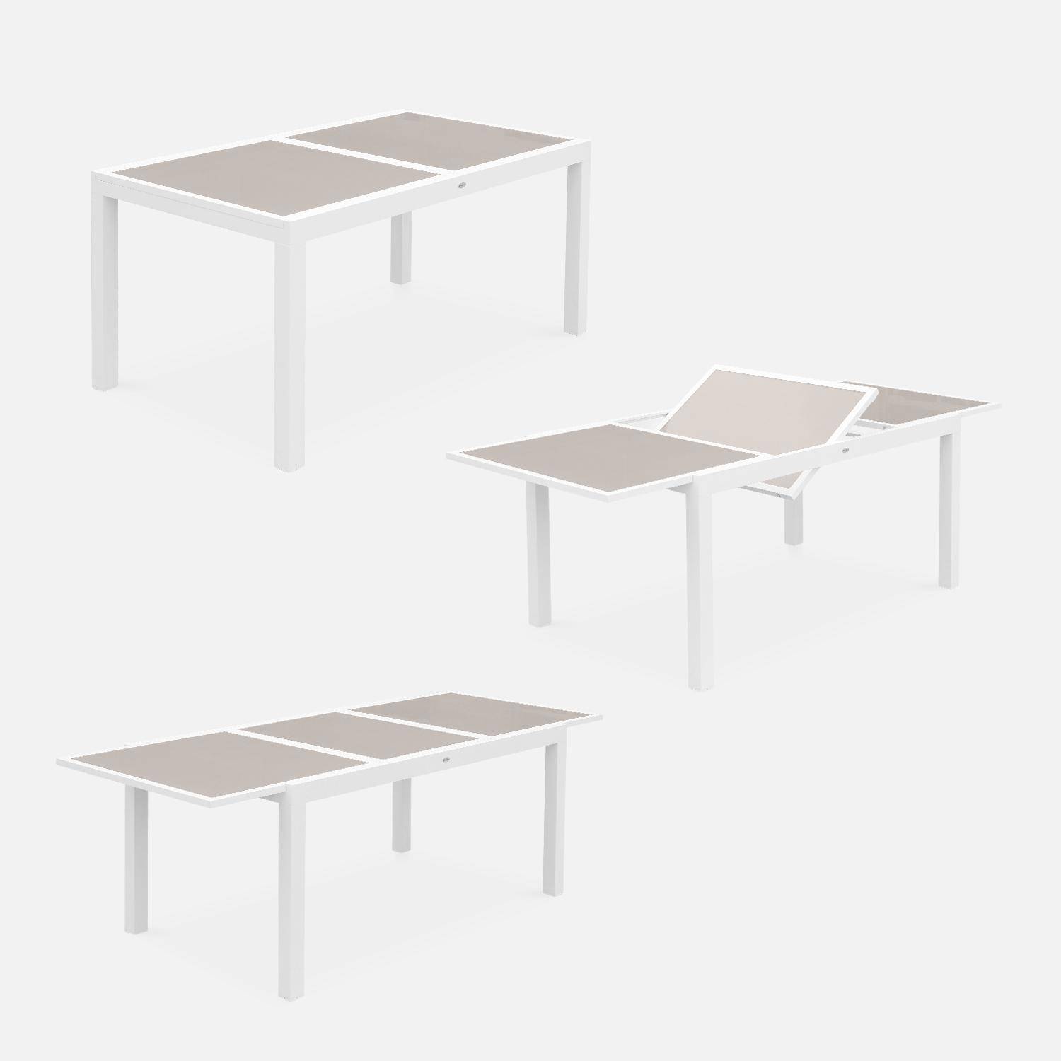 Mesa extensível para mobiliário de jardim - Orlando Taupe - mesa em alumínio de 150/210 cm, tampo de vidro, folha extensível e 6 cadeiras em textilene Photo4