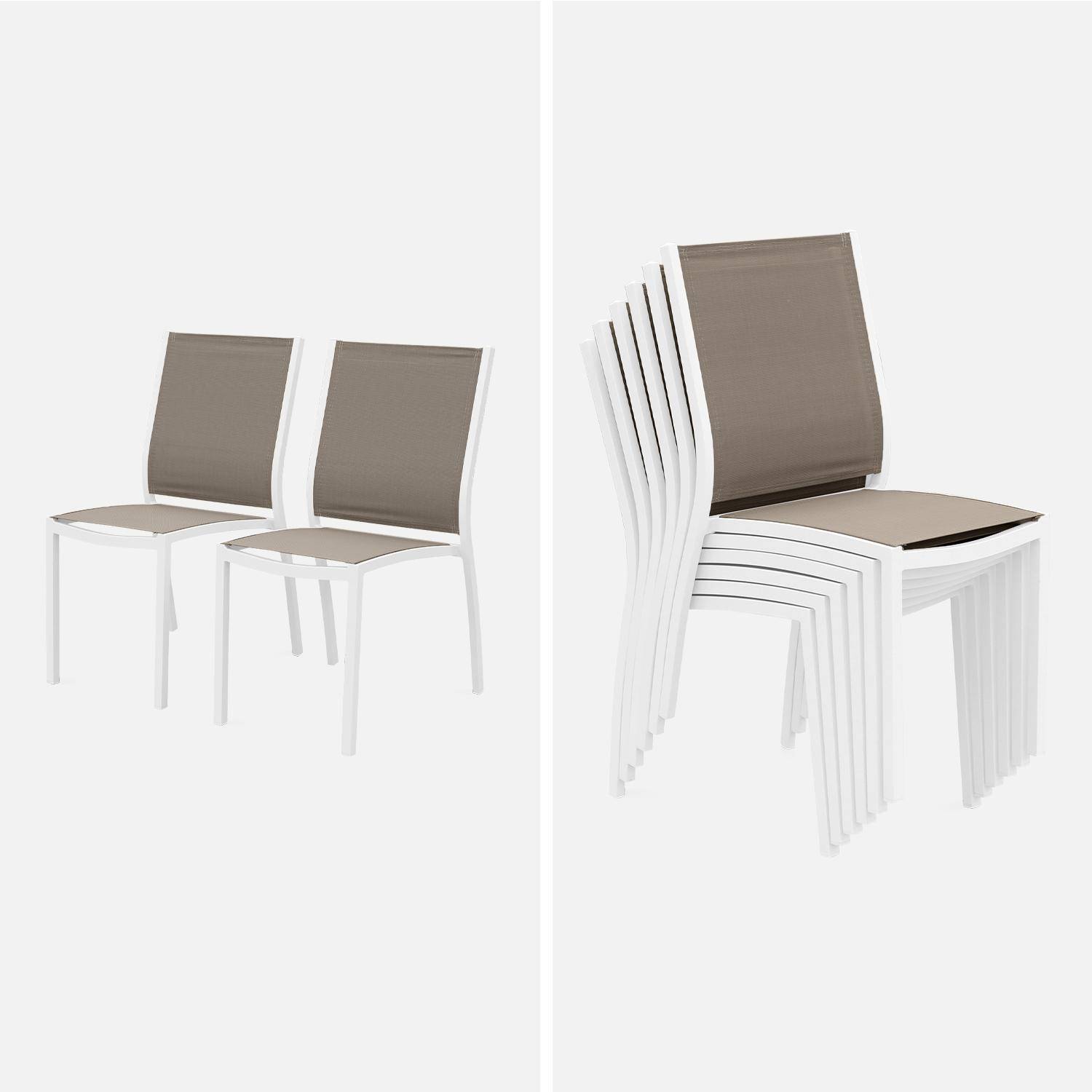 Mesa extensível para mobiliário de jardim - Orlando Taupe - mesa em alumínio de 150/210 cm, tampo de vidro, folha extensível e 6 cadeiras em textilene Photo5