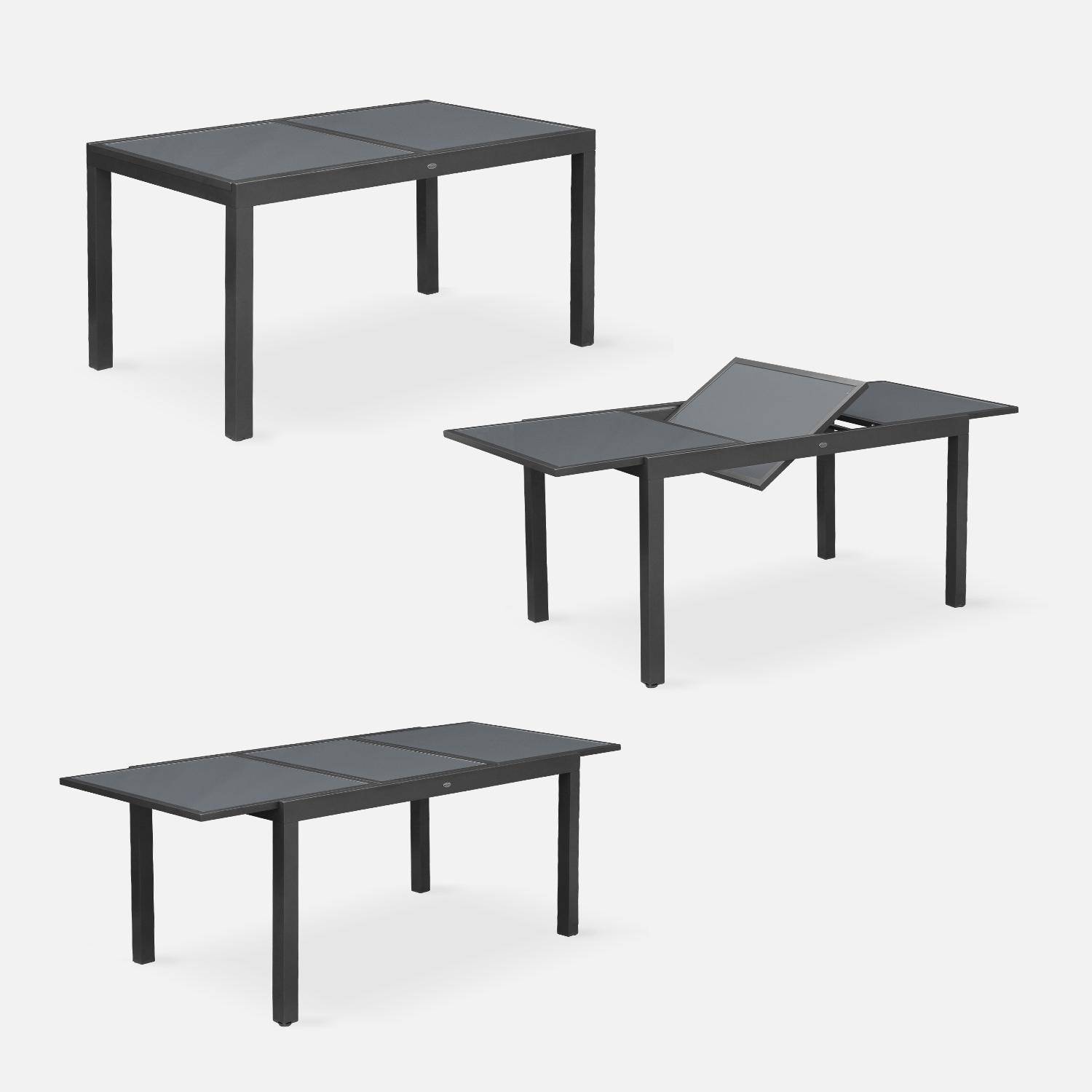 Salon de jardin table extensible - Orlando Gris taupe - Table en aluminium 150/210cm, plateau de verre, rallonge et 6 chaises en textilène Photo4