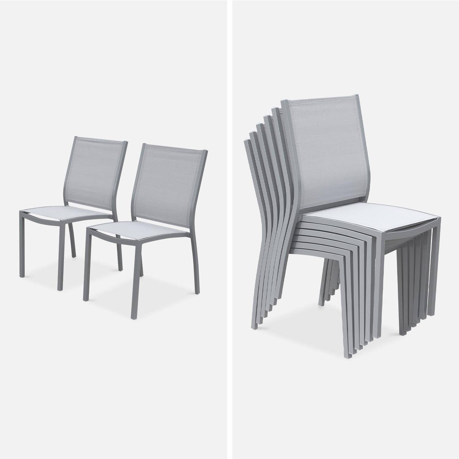 Salon de jardin table extensible - Orlando Gris clair - Table en aluminium 150/210cm, plateau de verre, rallonge et 6 chaises en textilène Photo4