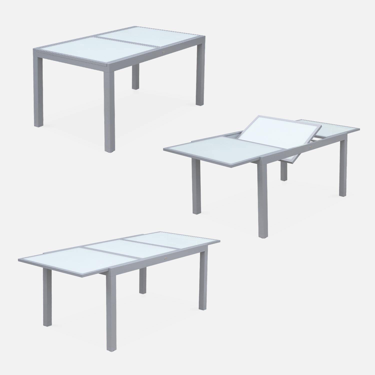 Salon de jardin table extensible - Orlando Gris clair - Table en aluminium 150/210cm, plateau de verre, rallonge et 6 chaises en textilène Photo3