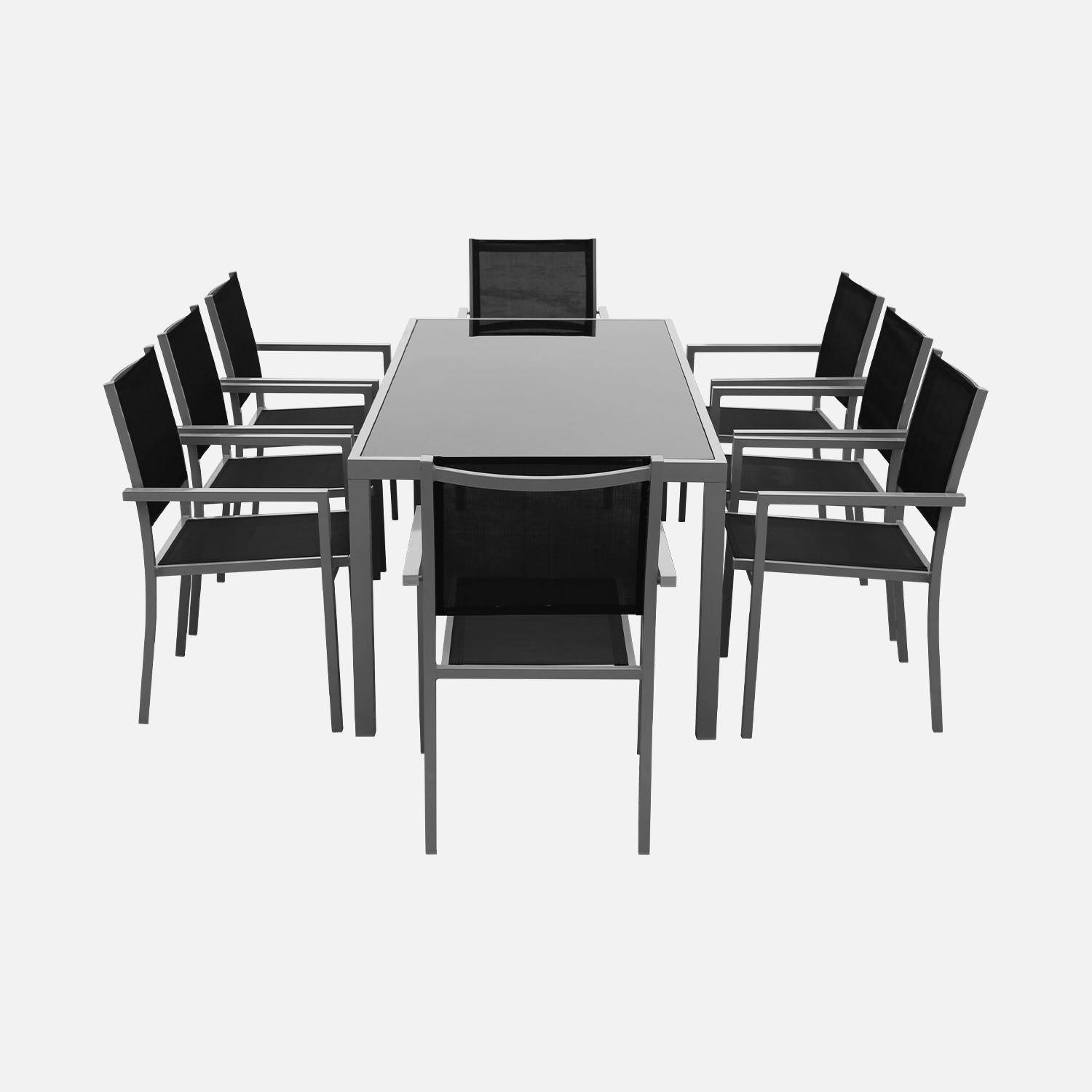 Gartengarnitur aus Aluminium und Textilene - Capua 180 cm - Grau, Schwarz - 8 Plätze - 1 großer rechteckiger Tisch, 8 stapelbare Sessel Photo4