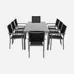 Salon de jardin en aluminium et textilène - Capua 180cm - Gris, noir - 8 places - 1 grande table rectangulaire, 8 fauteuils empilables Photo4