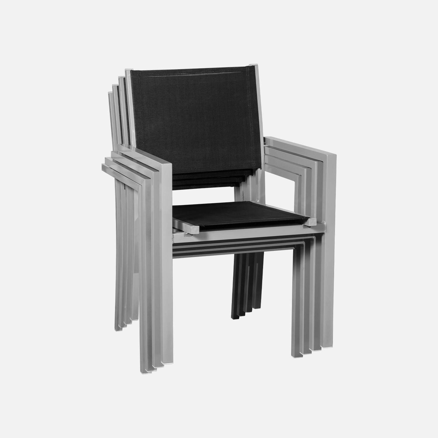 Salon de jardin en aluminium et textilène - Capua 180cm - Gris, noir - 8 places - 1 grande table rectangulaire, 8 fauteuils empilables Photo6