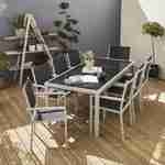 Capua set, 1 tafel en 8 stoelen van aluminium en textileen Photo1