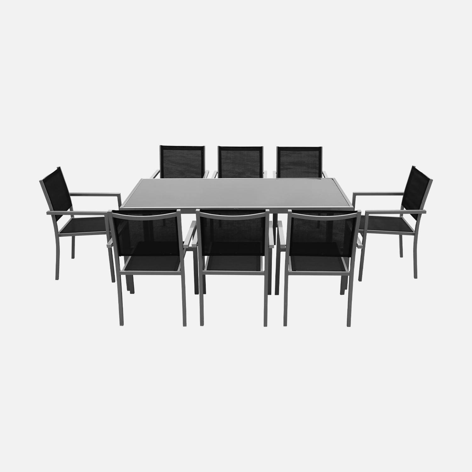 Salon de jardin en aluminium et textilène - Capua 180cm - Gris, noir - 8 places - 1 grande table rectangulaire, 8 fauteuils empilables Photo3