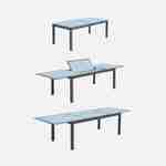 Salon de jardin table extensible - Philadelphie Gris clair - Table en aluminium 200/300cm, plateau de verre, rallonge et 8 fauteuils en textilène Photo4
