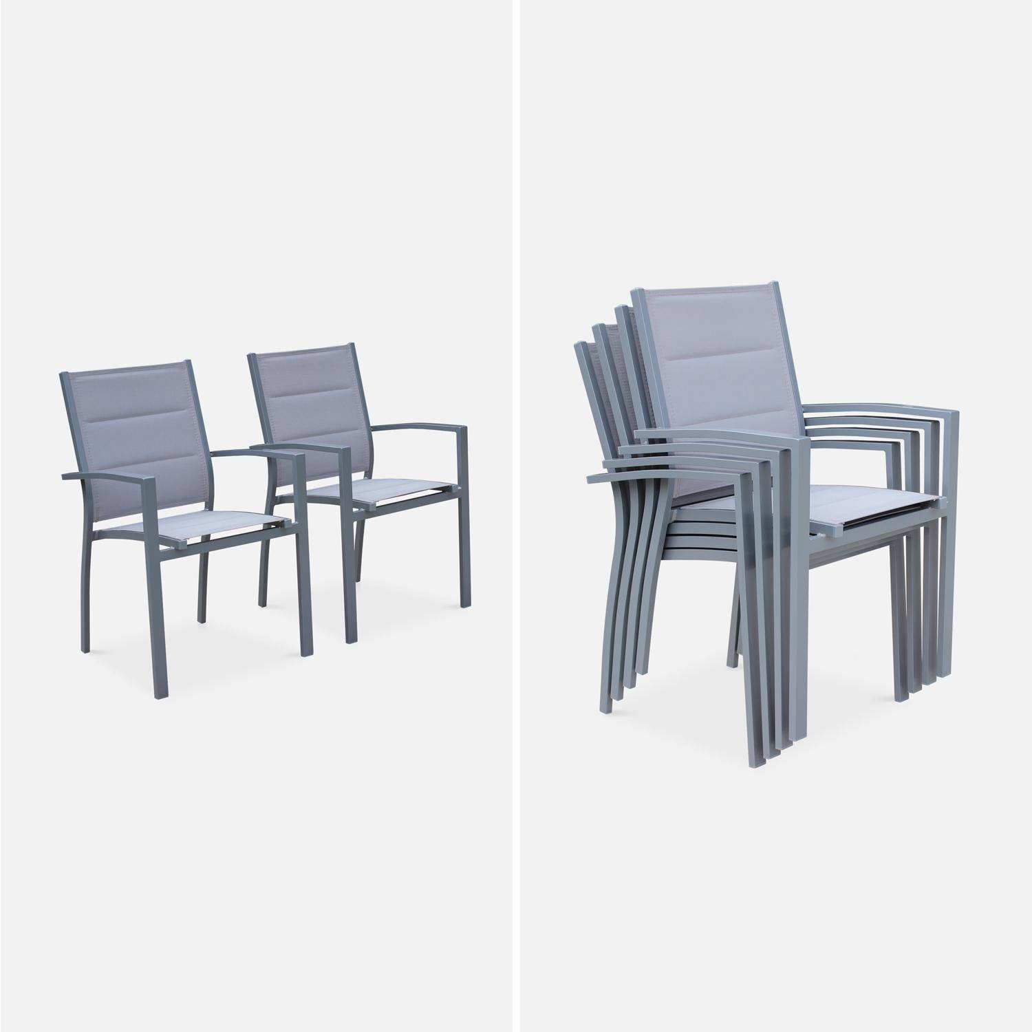 Salon de jardin table extensible - Philadelphie Gris clair - Table en aluminium 200/300cm, plateau de verre, rallonge et 8 fauteuils en textilène Photo5