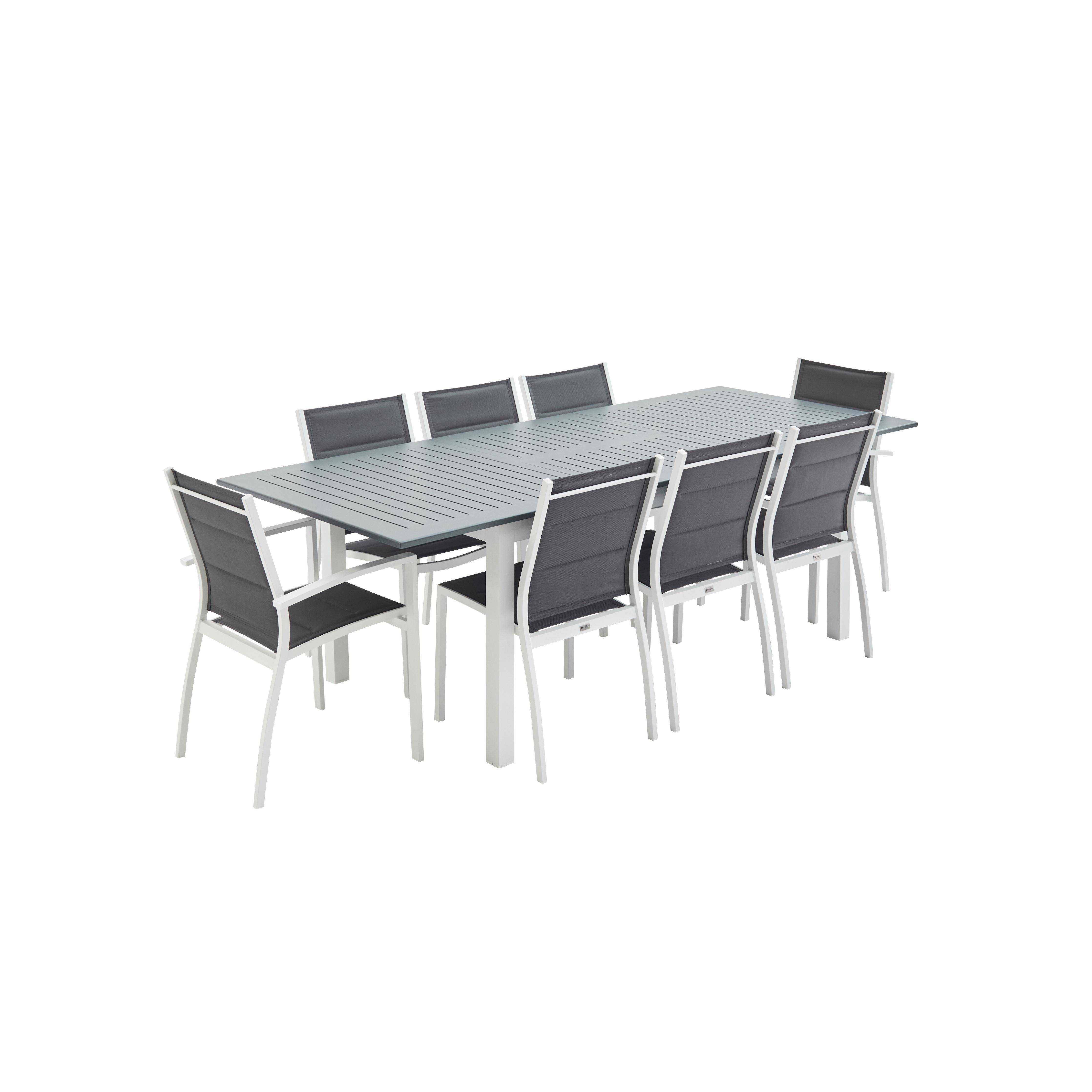 Ausziehbarer Tisch Gartengarnitur - Chicago Weiß/Graumeliert - Aluminiumtisch 175/245 cm mit Verlängerung und 8 Sitzen aus Textilene Photo2