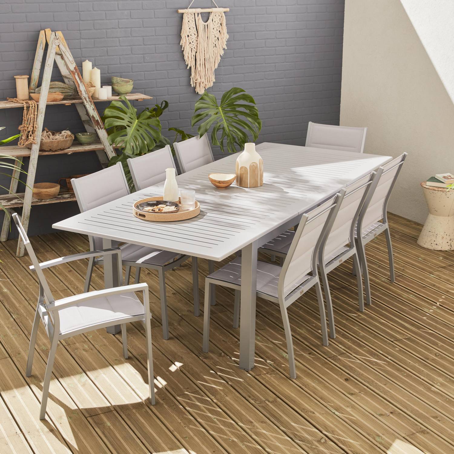 Gartengarnitur - Chicago Grau/Hellgrau - Ausziehbarer Tisch 175/245 cm mit Verlängerung und 8 Sitzen aus Textilene Photo1