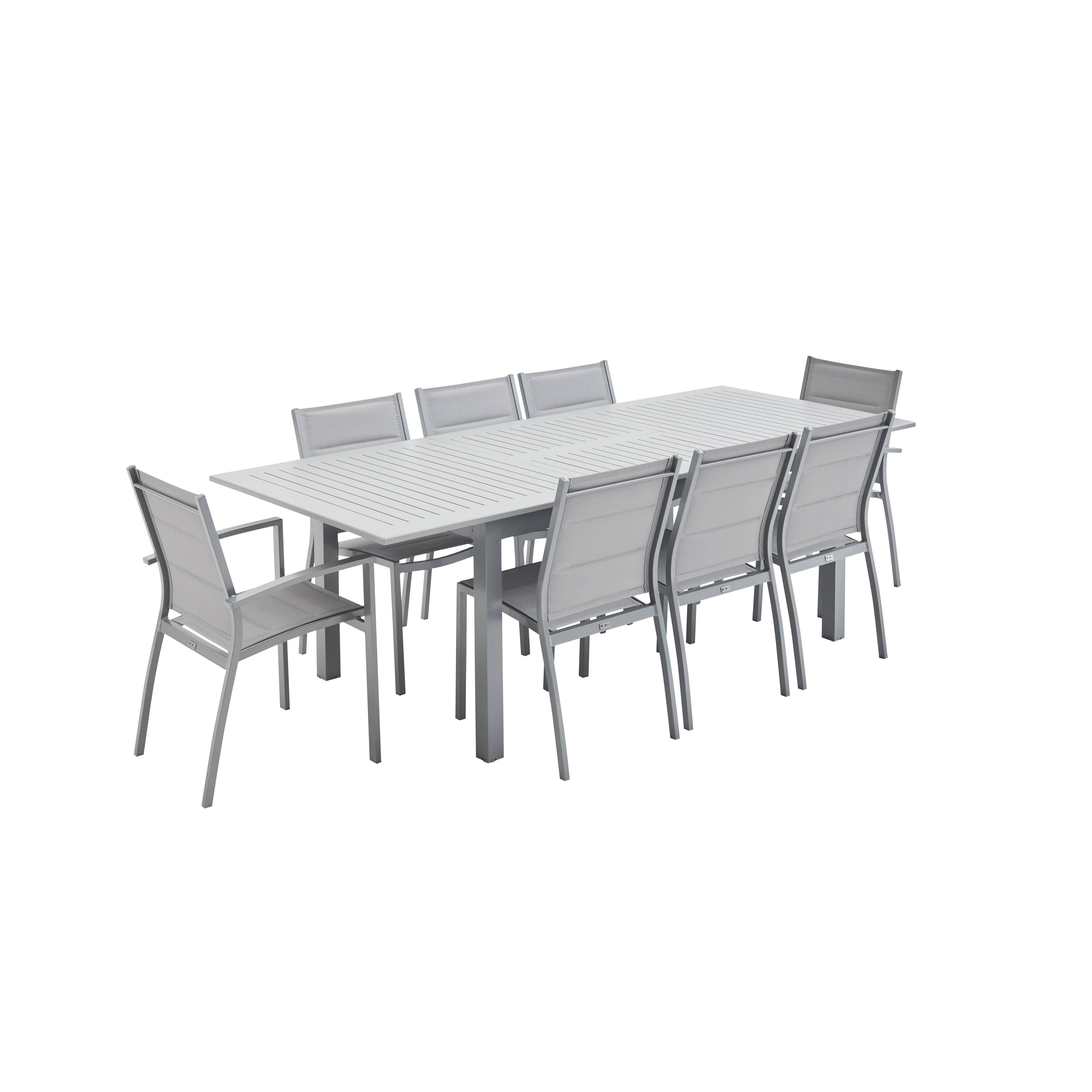 Set da giardino con tavolo allungabile - modello: Chicago, colore: Grigio - Tavolo in alluminio, dimensioni: 175/245cm con prolunga e 8 sedute in textilene Photo2