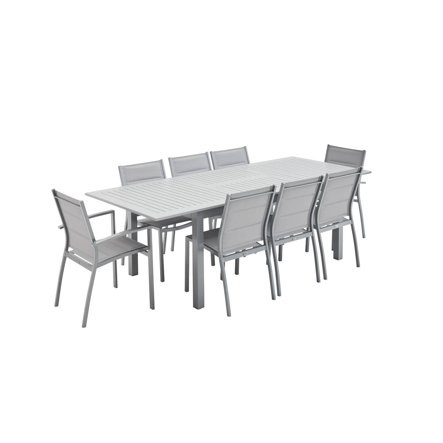Gartengarnitur - Chicago Grau/Hellgrau - Ausziehbarer Tisch 175/245 cm mit Verlängerung und 8 Sitzen aus Textilene Photo2