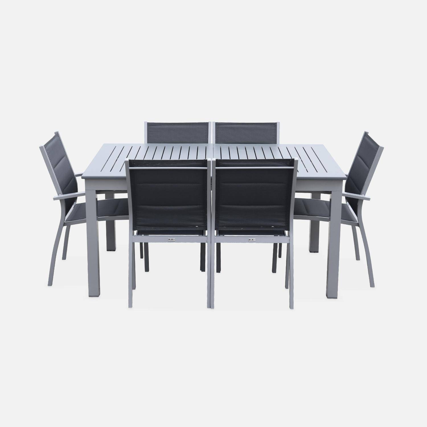 Salon de jardin table extensible - Chicago 210 Gris - Table en aluminium 150/210cm avec rallonge et 6 assises en textilène Photo3