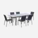 Salon de jardin table extensible - Chicago 210 Gris - Table en aluminium 150/210cm avec rallonge et 6 assises en textilène Photo1