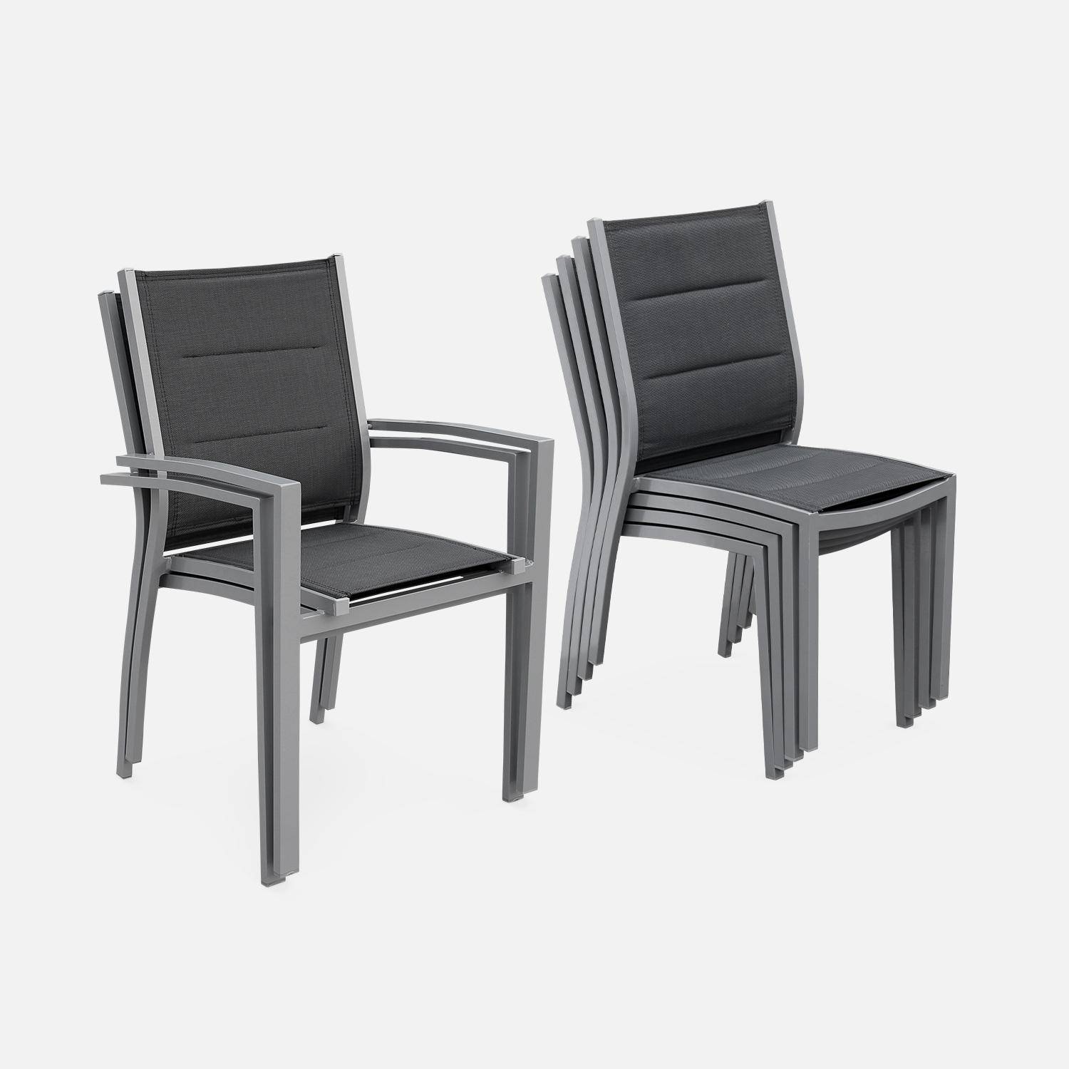 Ausziehbarer Tisch Gartengarnitur - Chicago 210 Grau - Aluminiumtisch 150/210 cm mit Verlängerung und 6 Sitzen aus Textilene Photo7