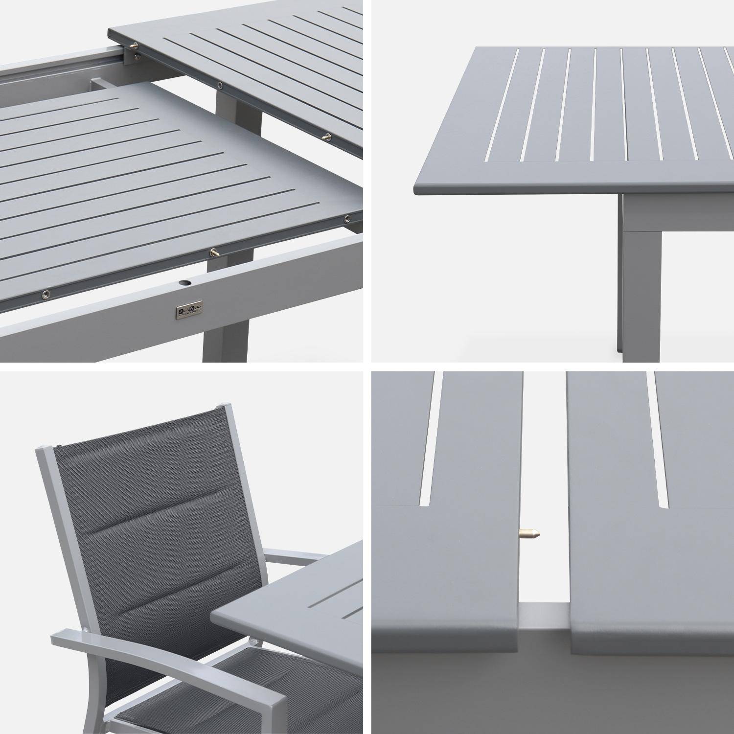 Ausziehbarer Tisch Gartengarnitur - Chicago 210 Grau - Aluminiumtisch 150/210 cm mit Verlängerung und 6 Sitzen aus Textilene Photo8