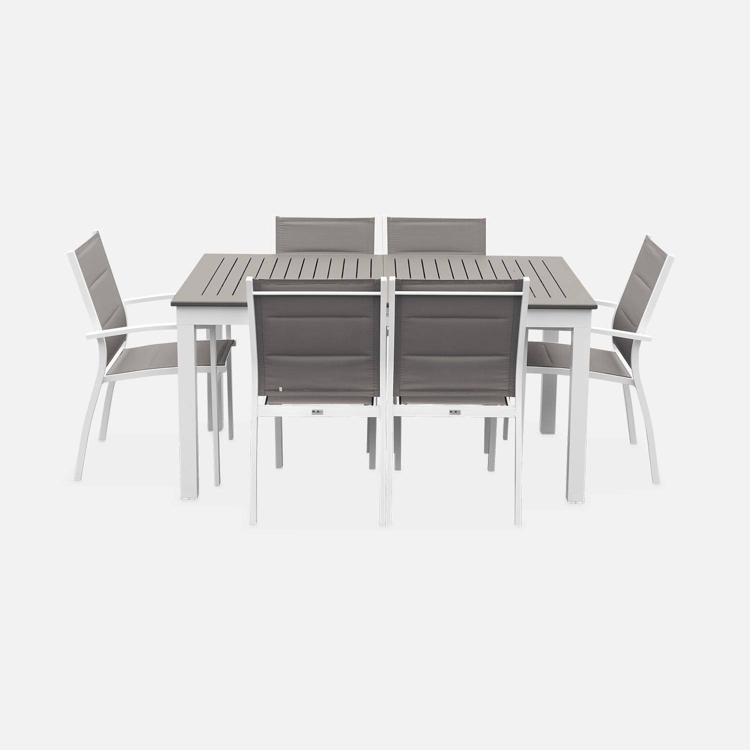 Salon de jardin table extensible - Chicago 210 Taupe - Table en aluminium 150/210cm avec rallonge et 6 assises en textilène Photo3