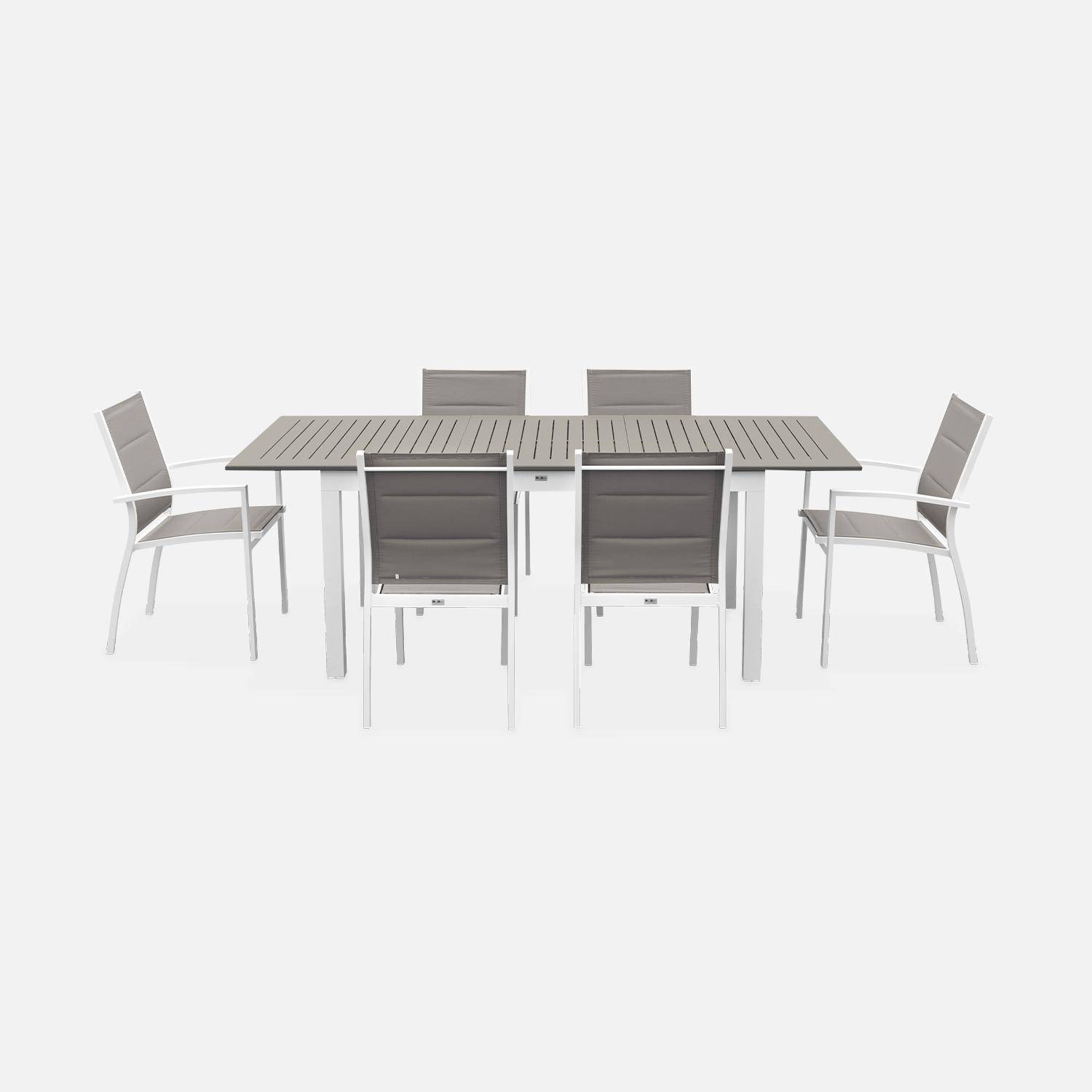 Ausziehbarer Tisch Gartengarnitur - Chicago 210 Taupe - Aluminiumtisch 150/210 cm mit Verlängerung und 6 Sitzen aus Textilene Photo2