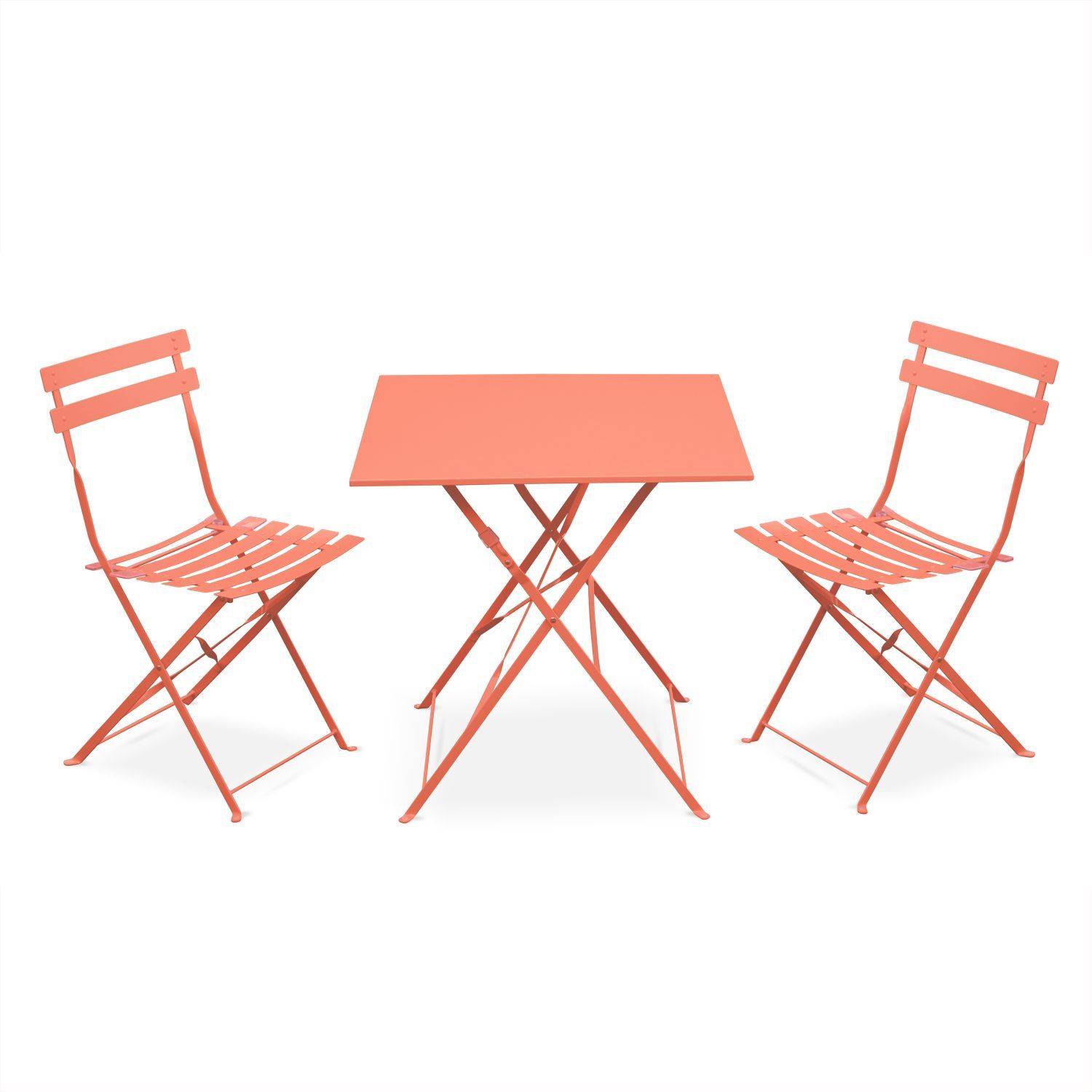 Emilia - Bistroset - 2 inklapbare stoelen en een vierkante tafel 70x70 van gepoedercoat staal – Staal Photo1