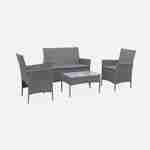 Muebles de jardín Moltes en mimbre gris y cojines grises - 1 sofá, 2 sillones, 4 asientos Photo1