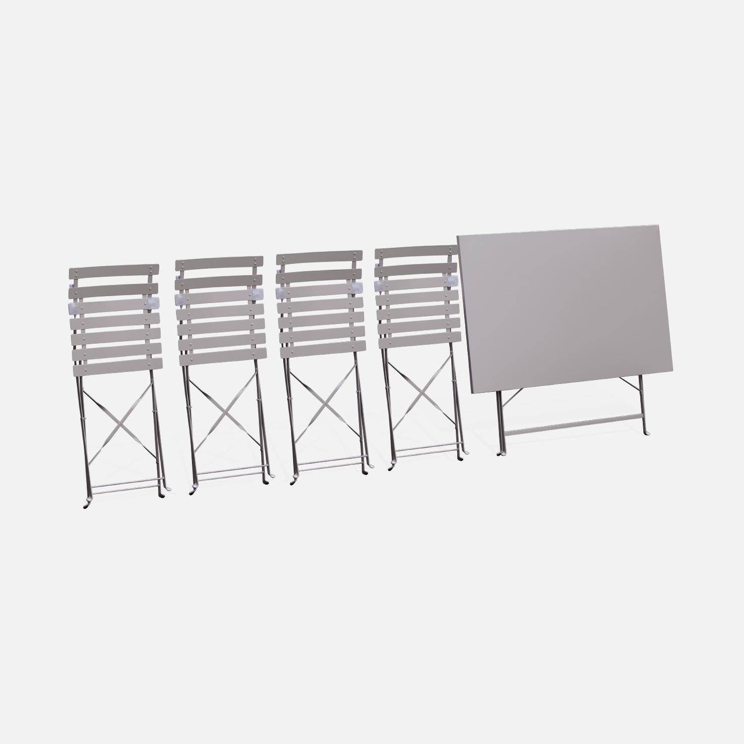 Salon de jardin bistrot pliable - Emilia rectangulaire gris taupe 110x70cm avec quatre chaises pliantes, acier thermolaqué Photo6