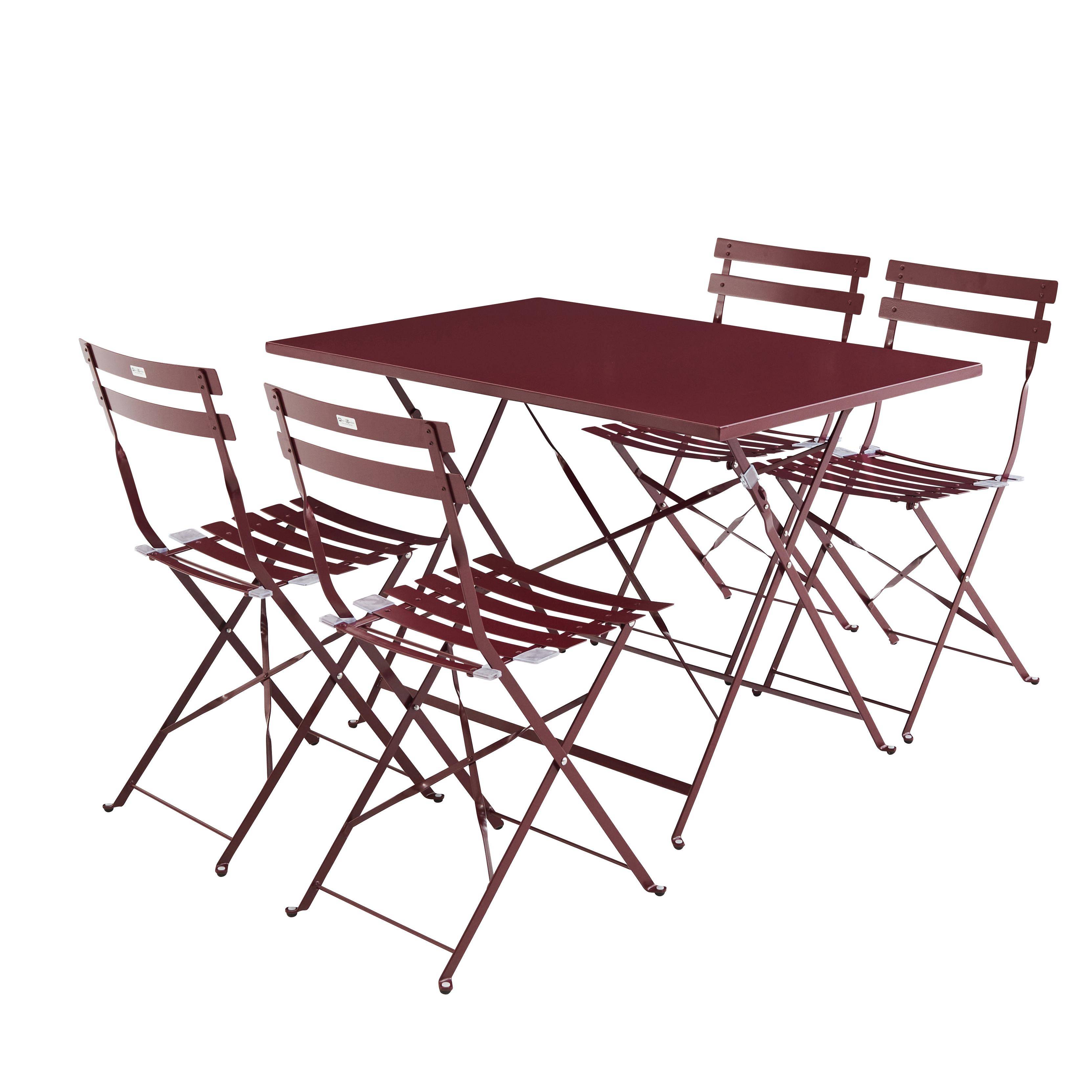 Tavolo da giardino, bar bistrot, pieghevole - modello: Emilia, rettangolare, colore: Bordeaux - Tavolo, dimensioni: 110x70cm, con quattro sedie pieghevoli, acciaio termolaccato Photo2