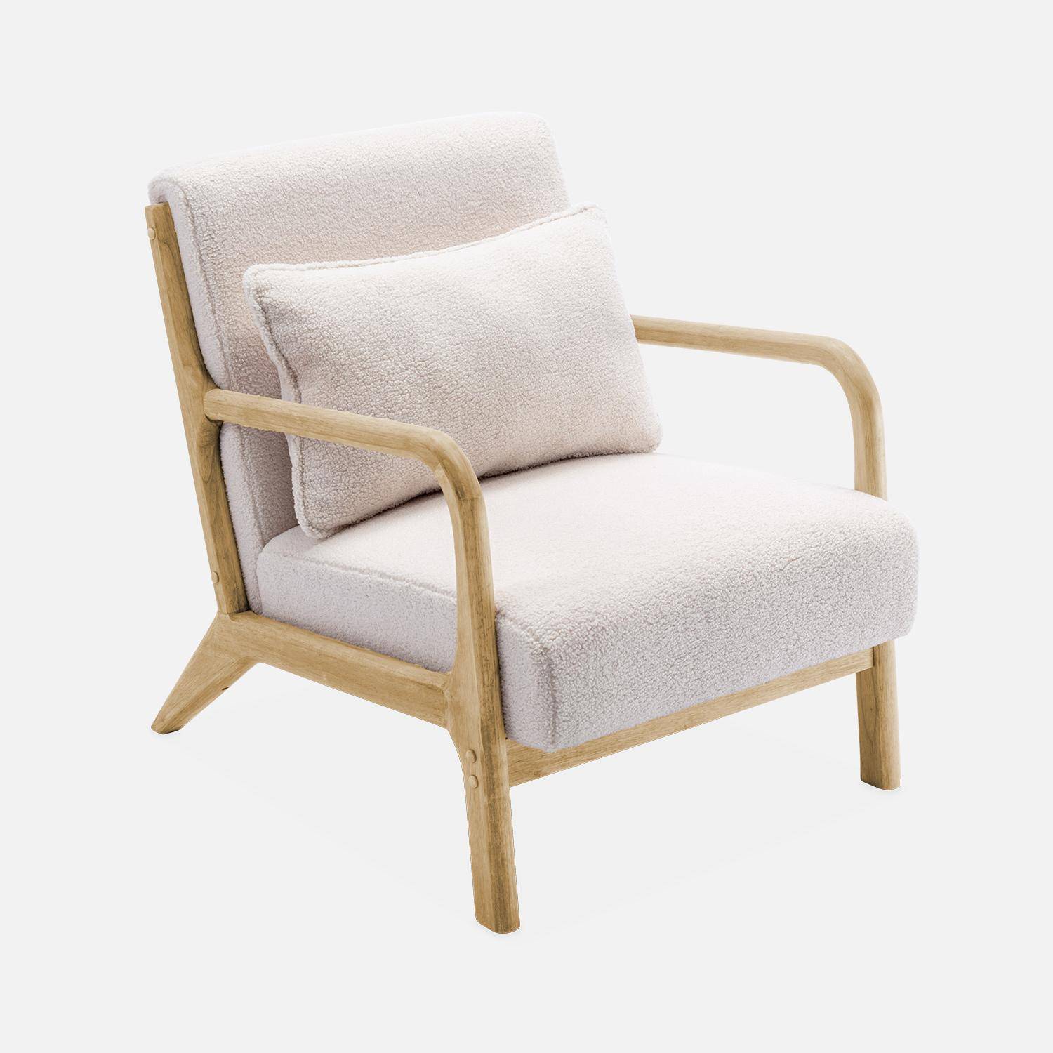 Weißer Sessel, Holz und Stoff, 1-Sitz, skandinavischer Stil, solides Holzgestell, bequeme Sitzfläche Photo4