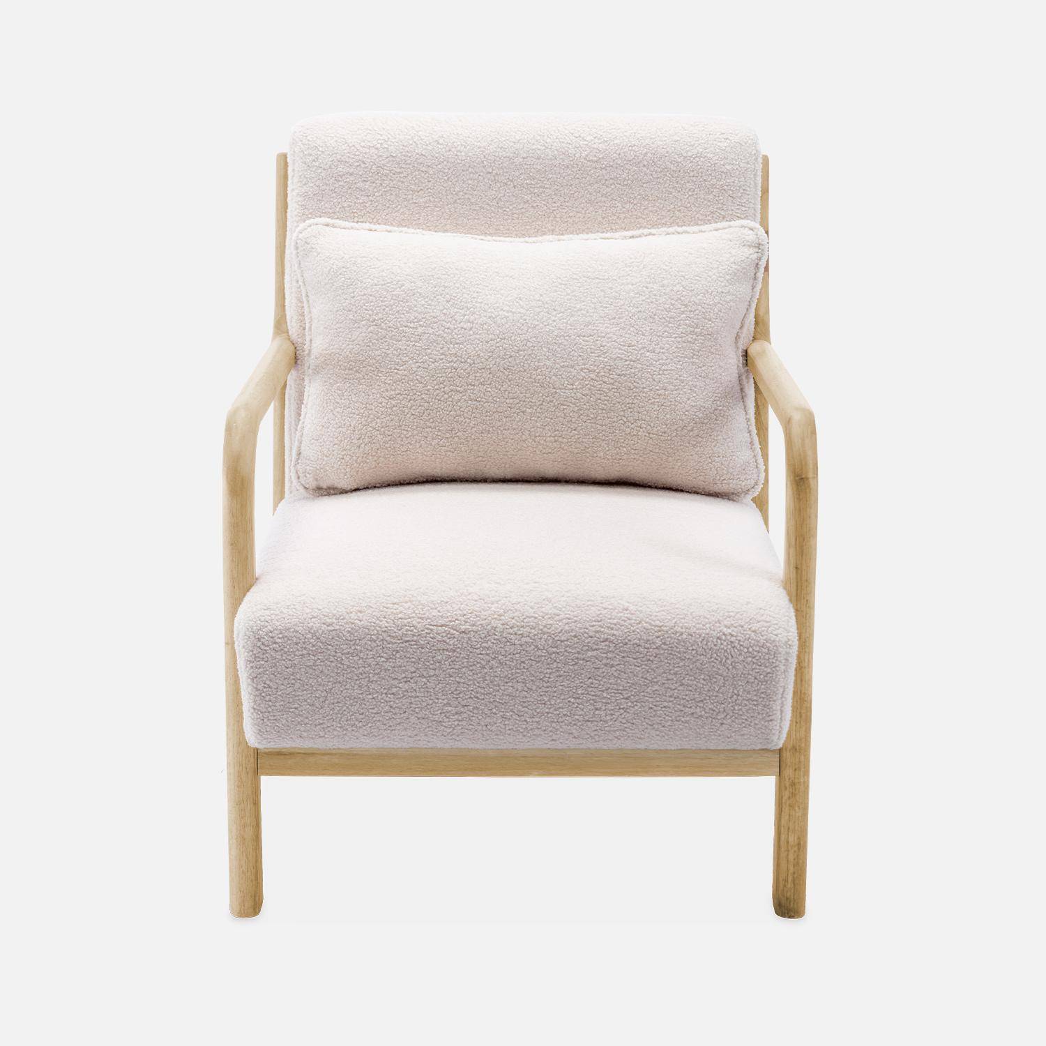 Weißer Sessel, Holz und Stoff, 1-Sitz, skandinavischer Stil, solides Holzgestell, bequeme Sitzfläche Photo5