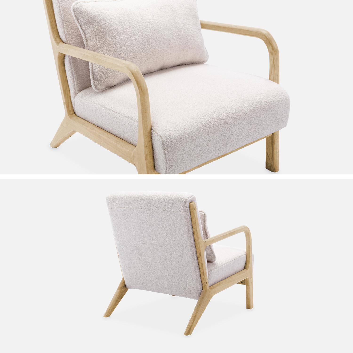 Weißer Sessel, Holz und Stoff, 1-Sitz, skandinavischer Stil, solides Holzgestell, bequeme Sitzfläche Photo6