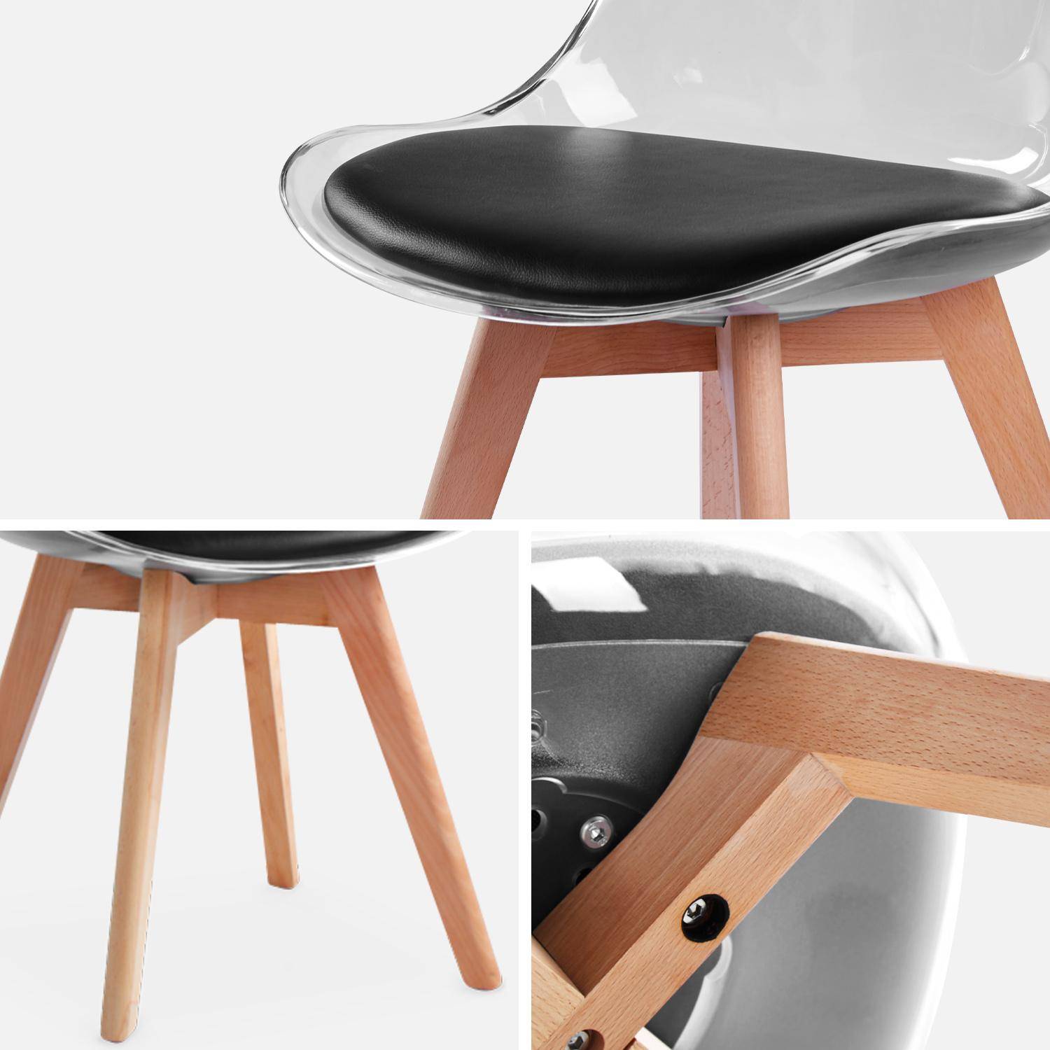 Juego de 4 sillas escandinavas - Lagertha - patas de madera, asientos individuales, cojín negro, carcasa transparente  Photo7