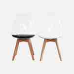 Lot de 4 chaises scandinaves - Lagertha - pieds bois, fauteuils 1 place, coussin noir, coque transparente  Photo8