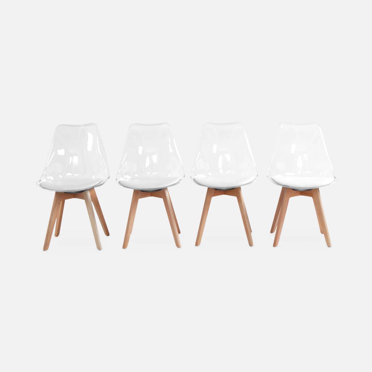 Juego de 4 sillas escandinavas - Lagertha - patas de madera, asientos individuales, cojín blanco, carcasa transparente  Photo4