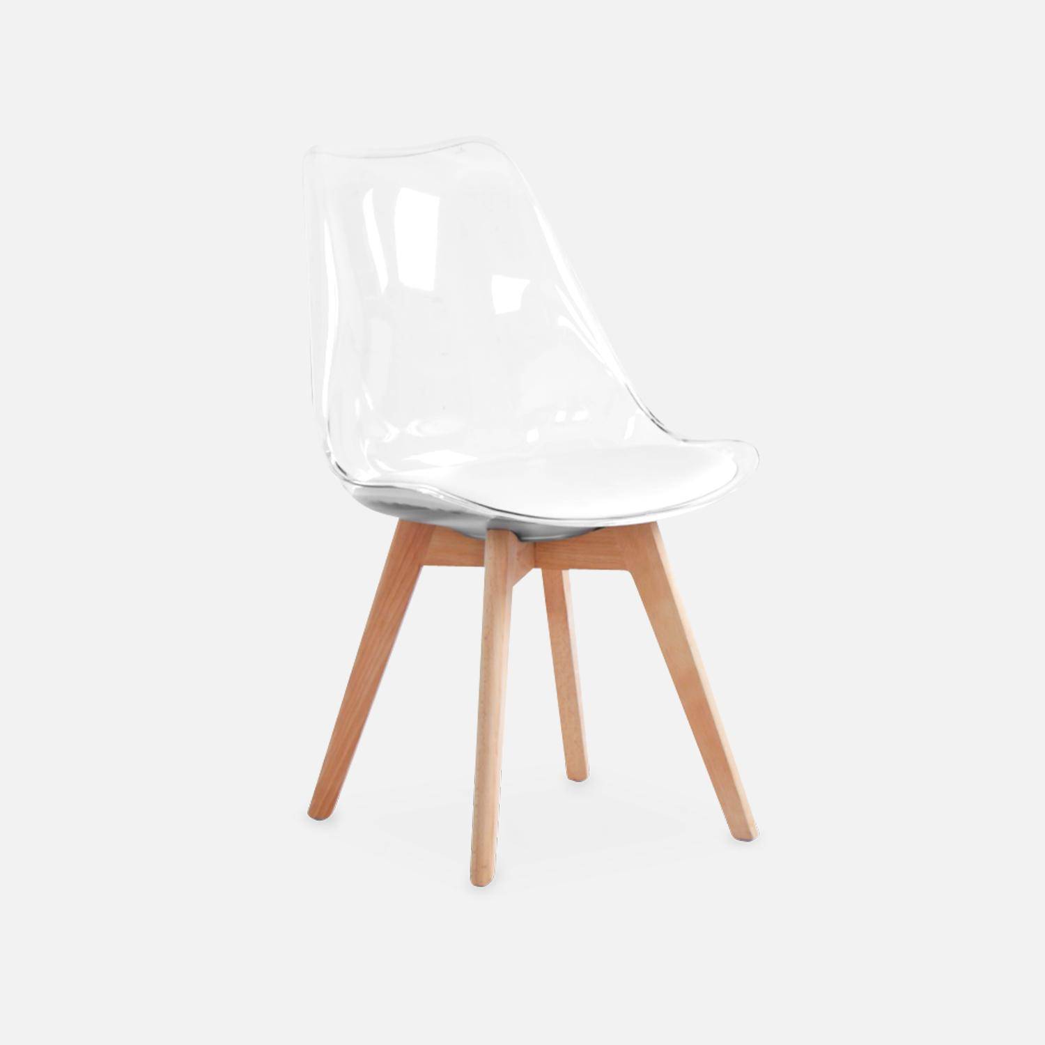 Lot de 4 chaises scandinaves - Lagertha - pieds bois, fauteuils 1 place, coussin blanc, coque transparente  Photo5