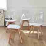 Juego de 4 sillas escandinavas - Lagertha - patas de madera, asientos individuales, cojín blanco, carcasa transparente  Photo1