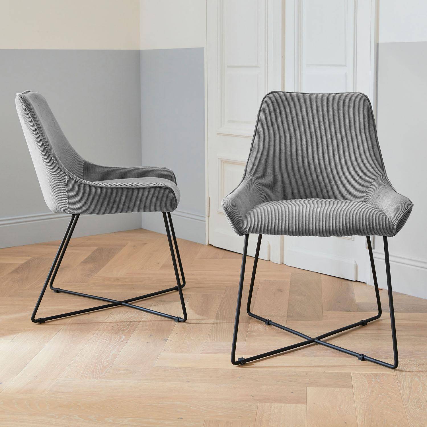 Lot de 2 chaises - Astrid - en velours côtelé gris, 56,5 x 62 x 82,5cm Photo2