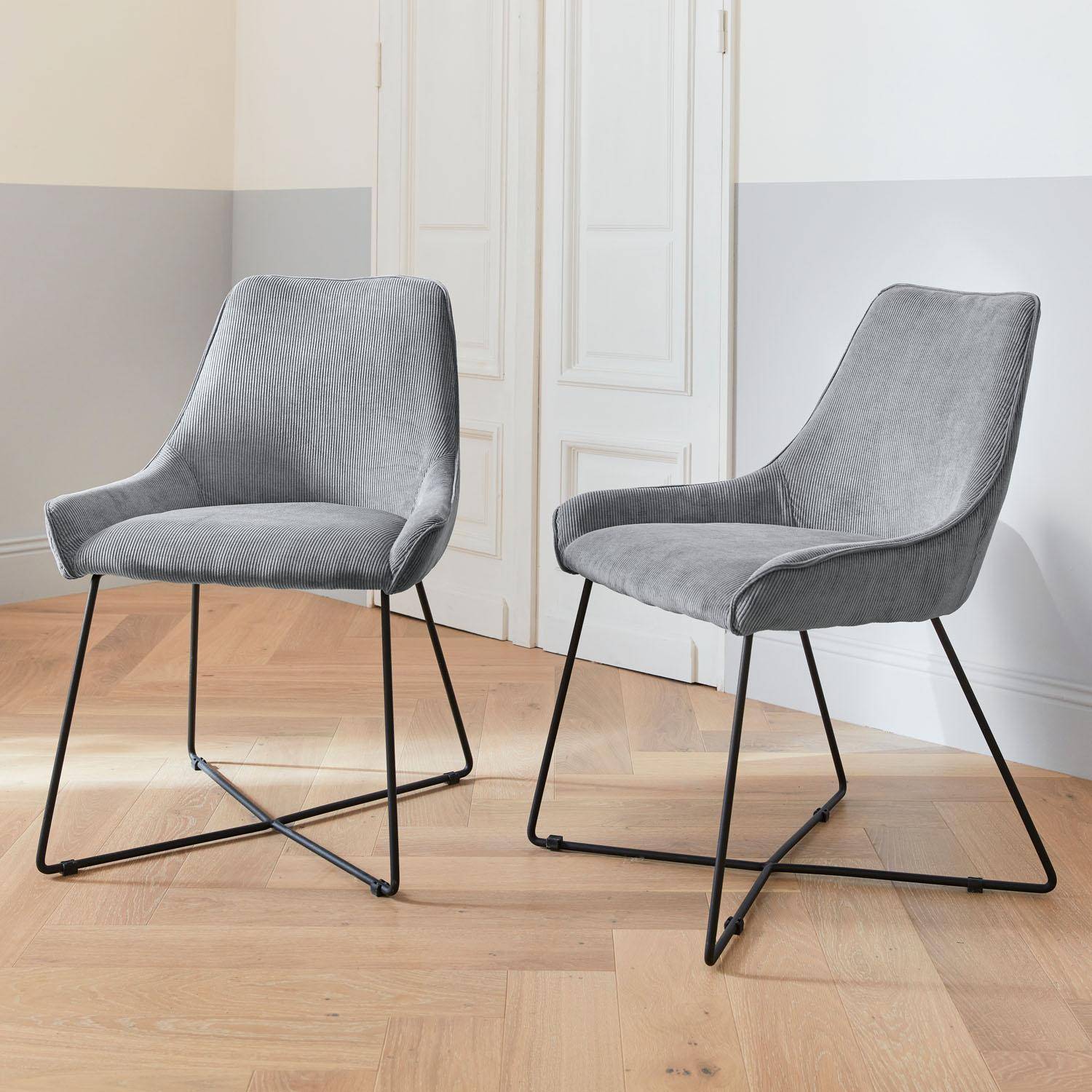 Lot de 2 chaises - Astrid - en velours côtelé gris, 56,5 x 62 x 82,5cm Photo1