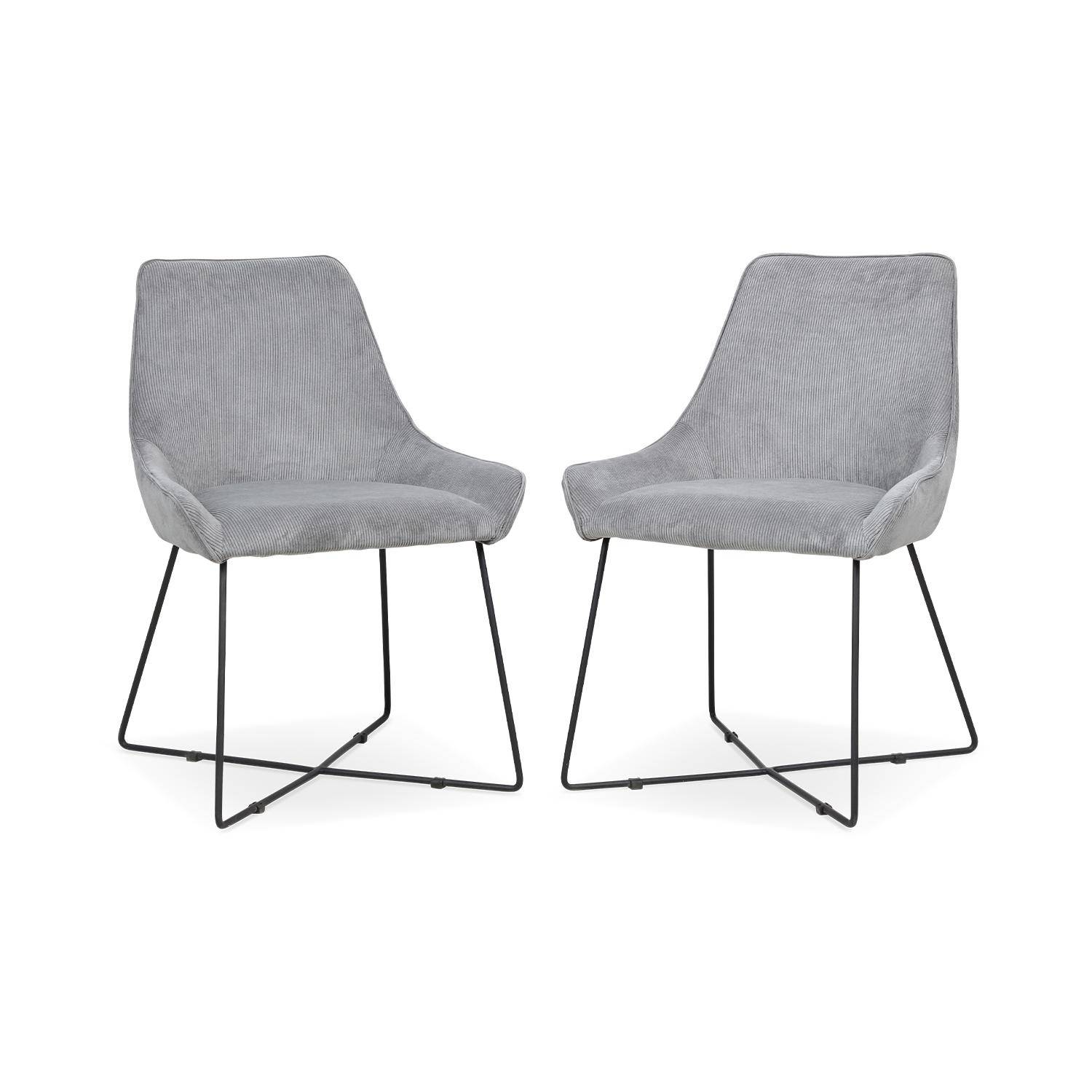 Lot de 2 chaises - Astrid - en velours côtelé gris, 56,5 x 62 x 82,5cm Photo4