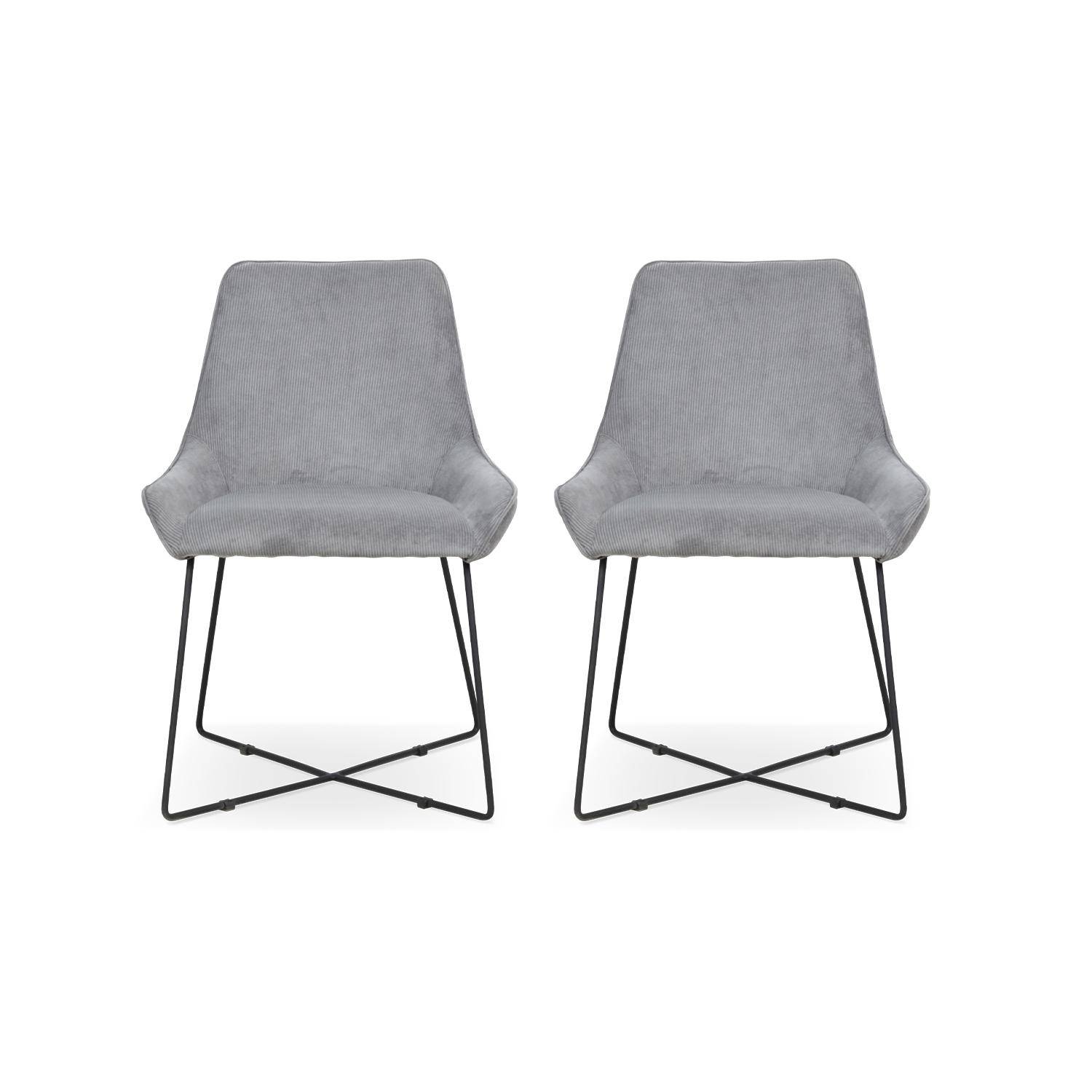 Lot de 2 chaises - Astrid - en velours côtelé gris, 56,5 x 62 x 82,5cm Photo5