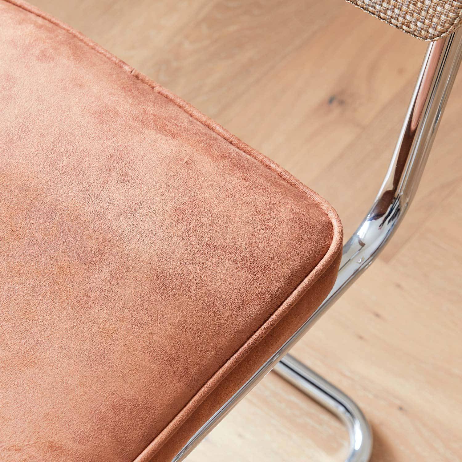 2 cadeiras cantilever - Maja - tecido castanho claro e resina com efeito rattan, 46 x 54,5 x 84,5 cm Photo3