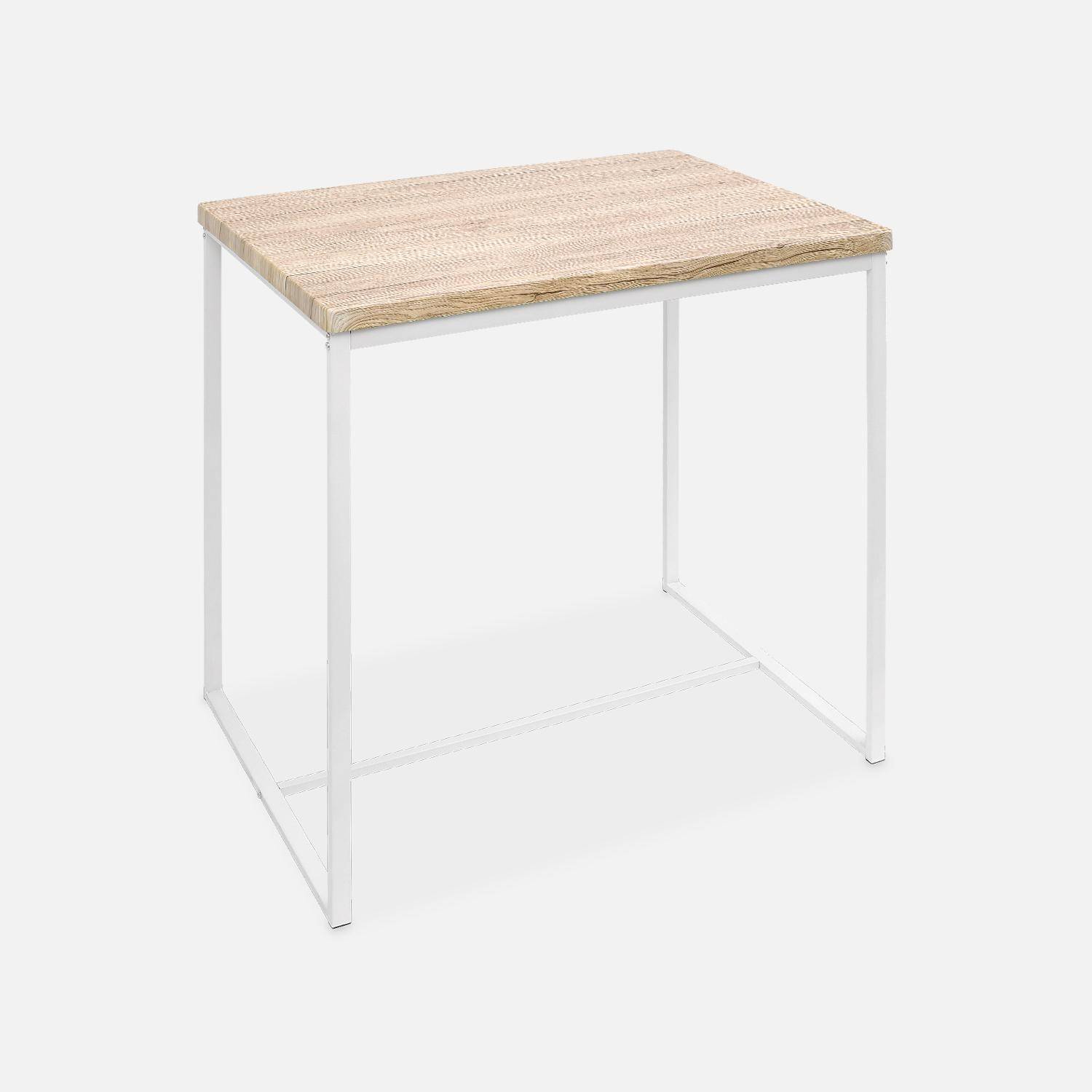 Conjunto mesa alta rectangular LOFT con 4 taburetes de barra, en acero e imitación madera, de diseño Photo3